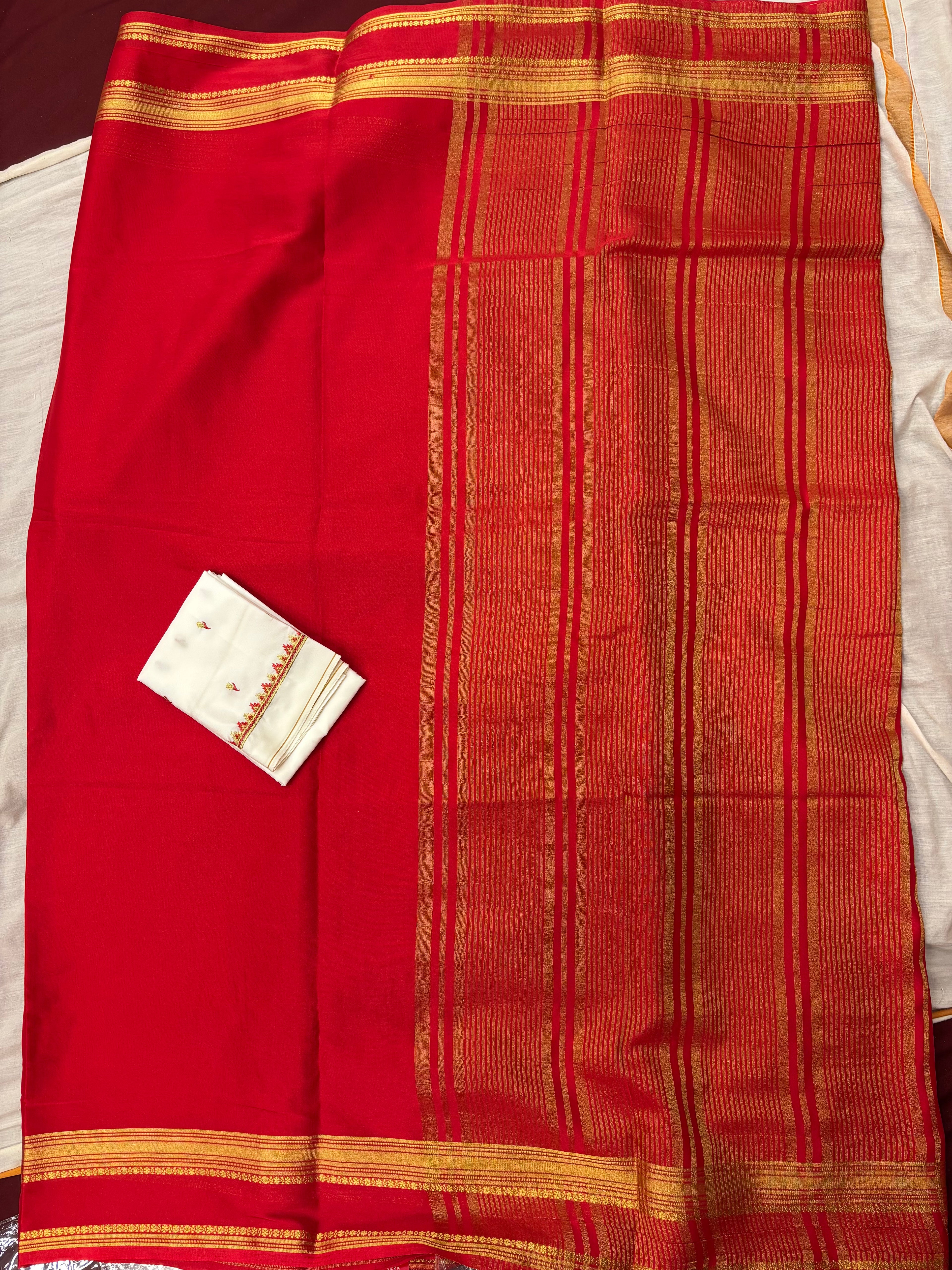 Red Combo Semi Crepe Silk Saree (SMI4675)