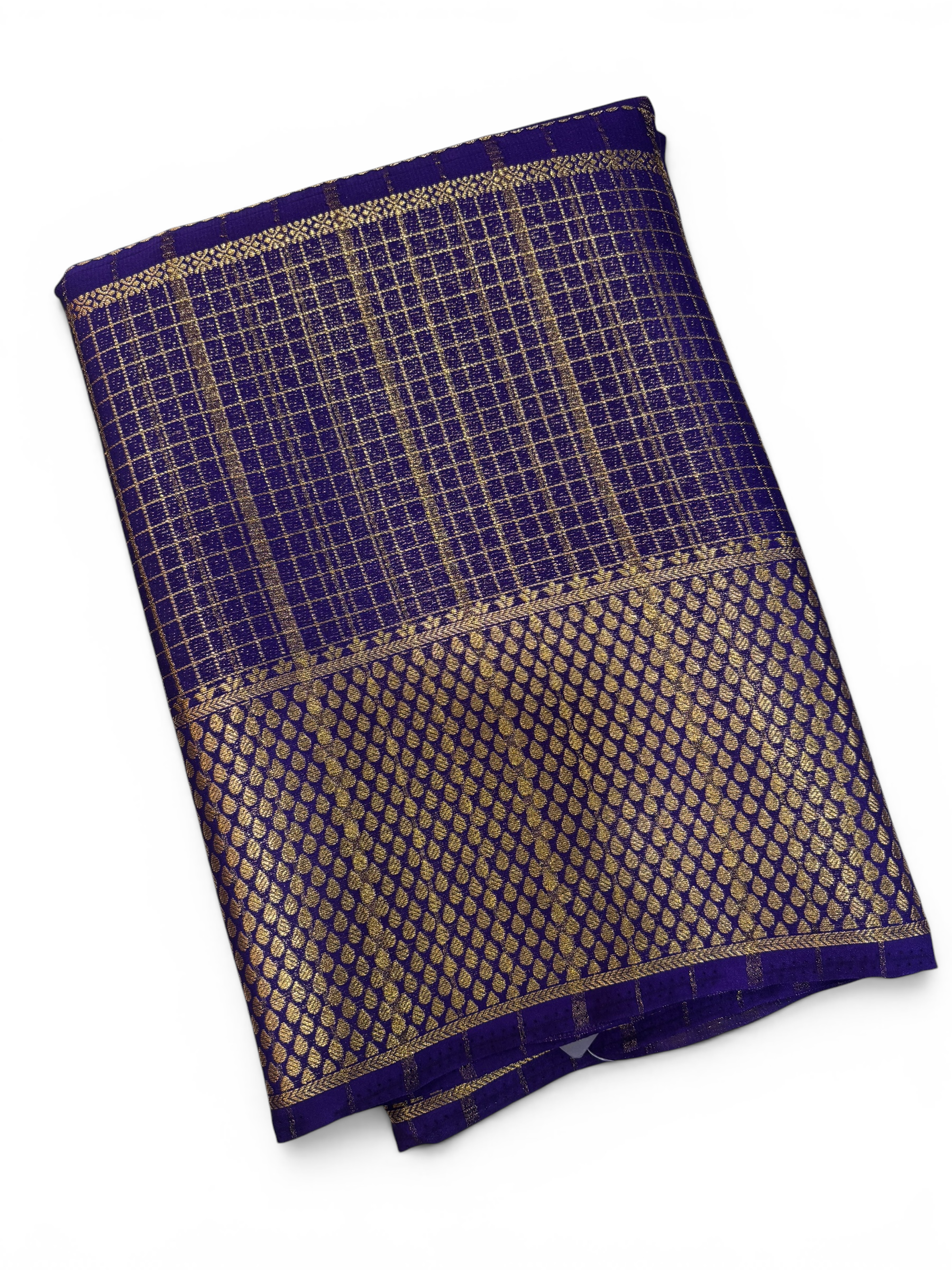 Premium Crepe Silk Self Plum Purple Chex Saree (SMI6941_3)