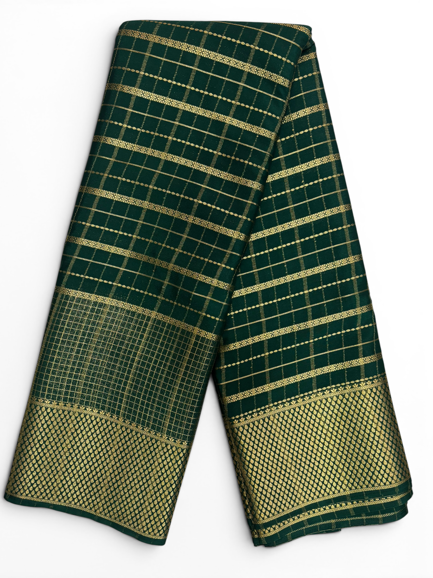 Premium Crepe Silk Self Green Chex Saree (SMI6941_7)