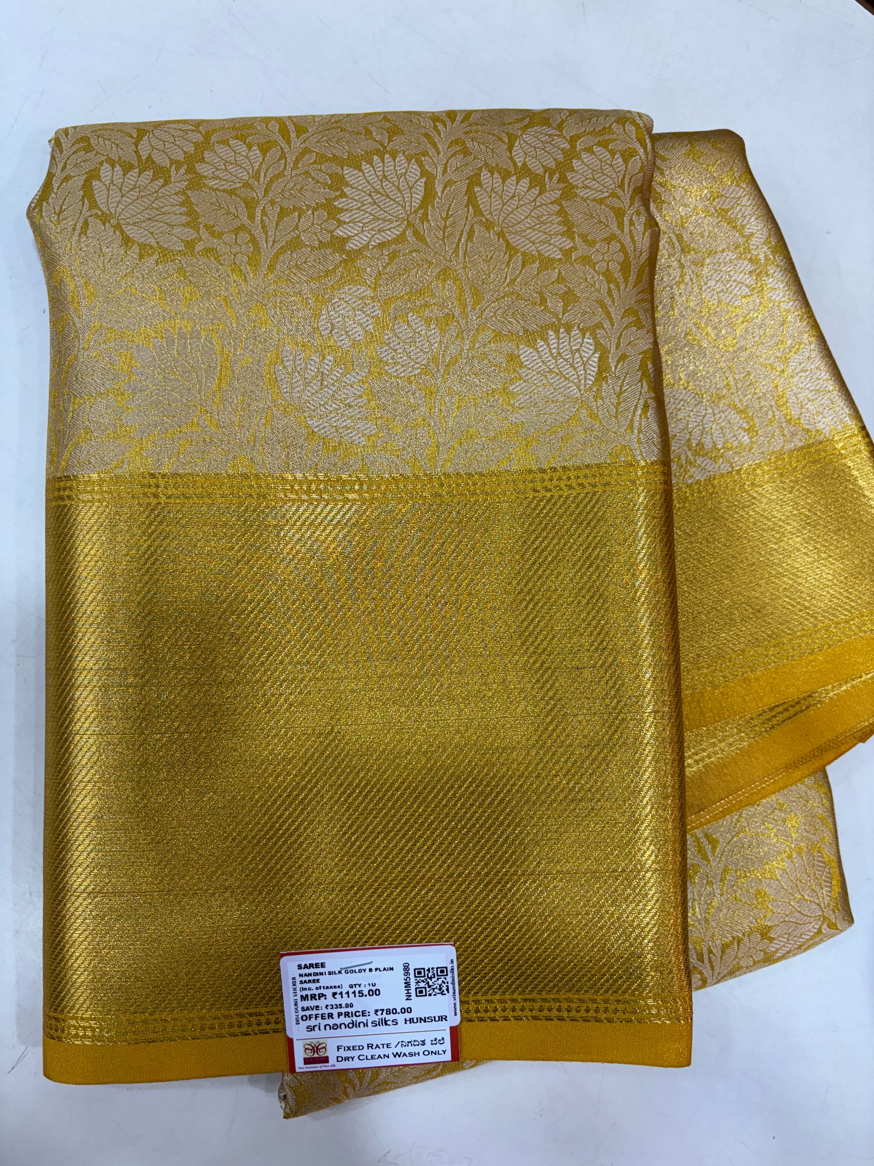 Trending Golden Soft Semi Silk Saree Gatti Border (NHM5980)