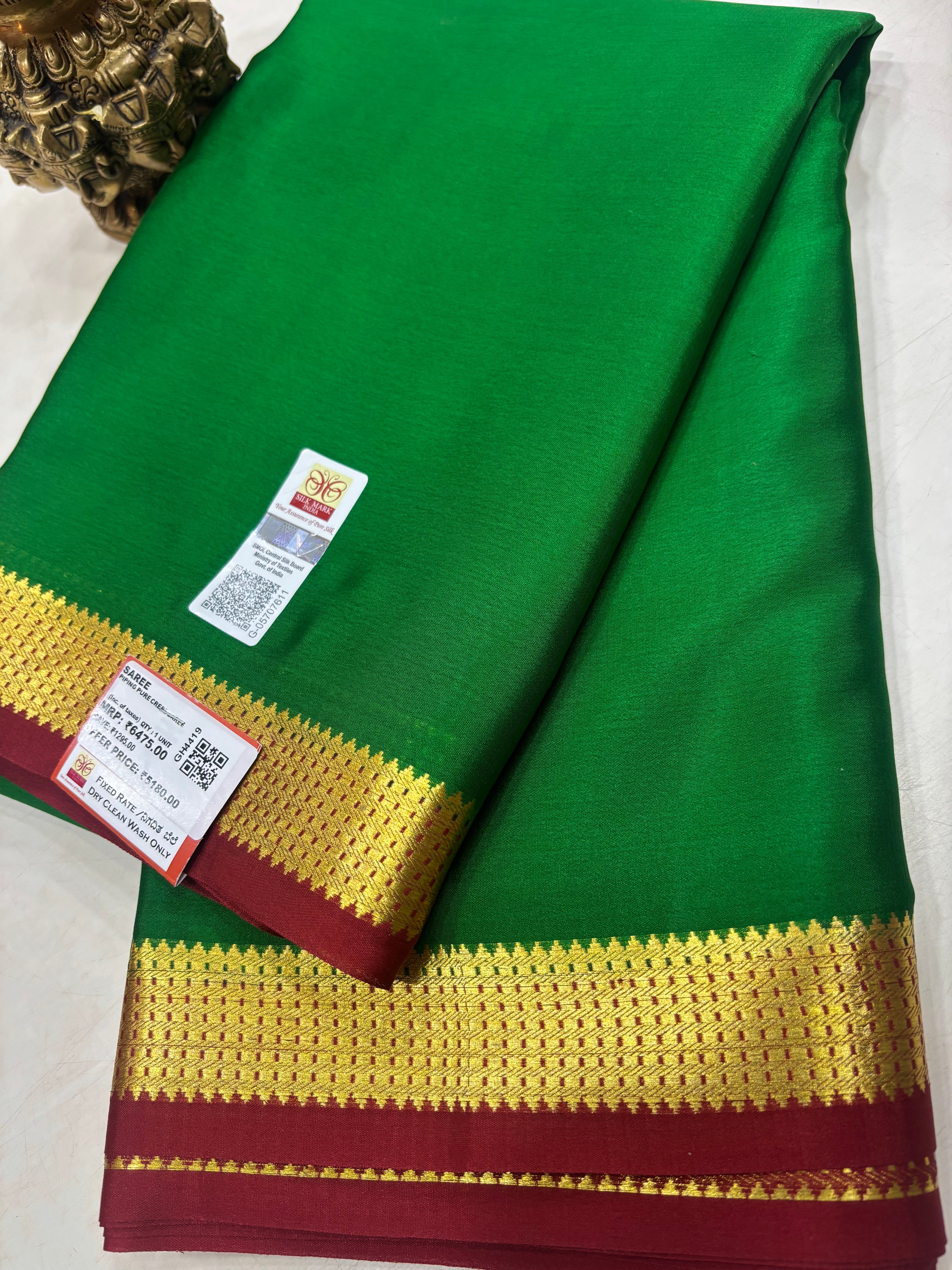 Green & Maroon Pure Crepe Silk Saree With Silk Mark (GH4419)