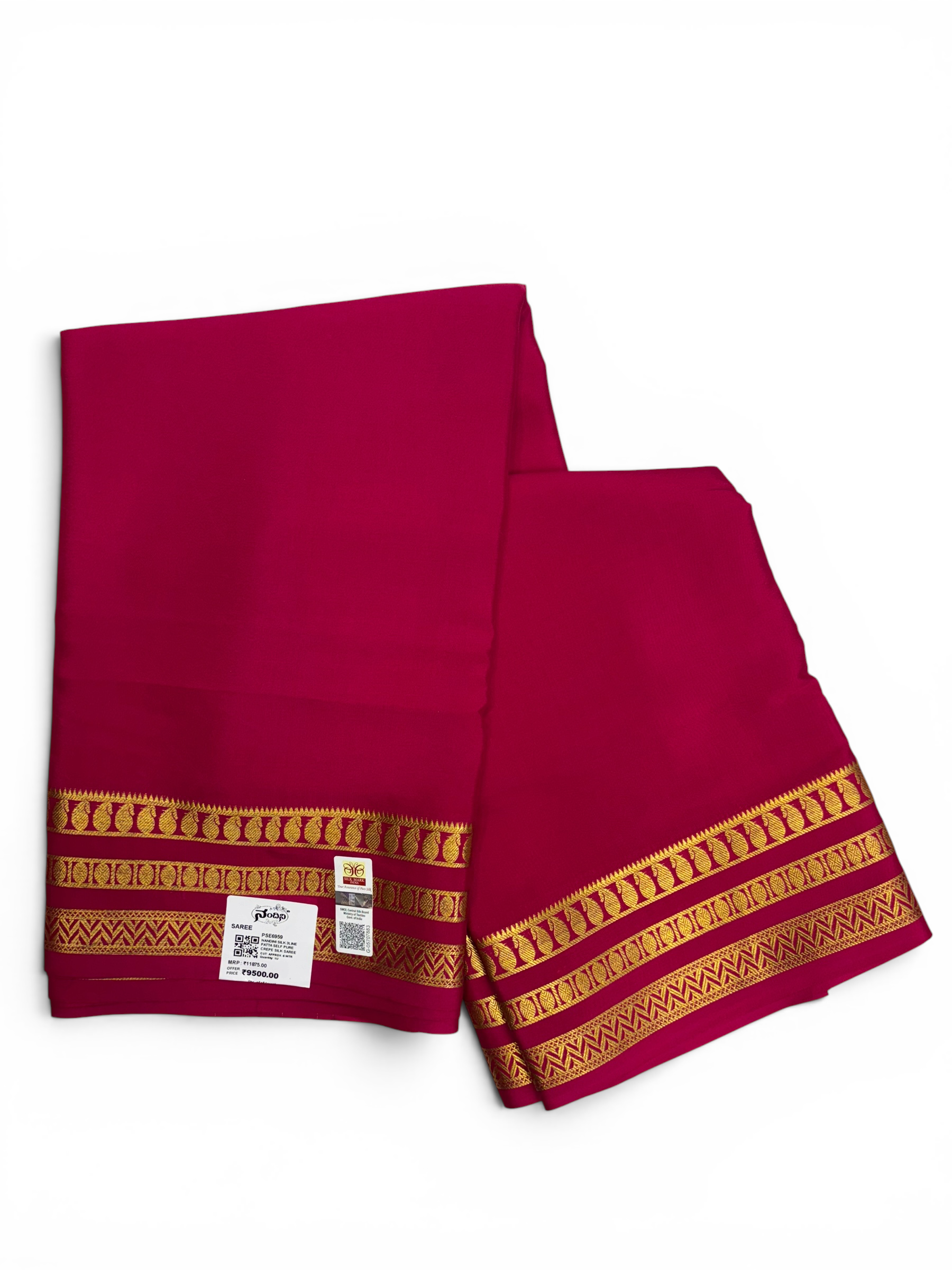 Pure Crepe Silk Rani Self Saree w/ Silk Mark (PSE6959)