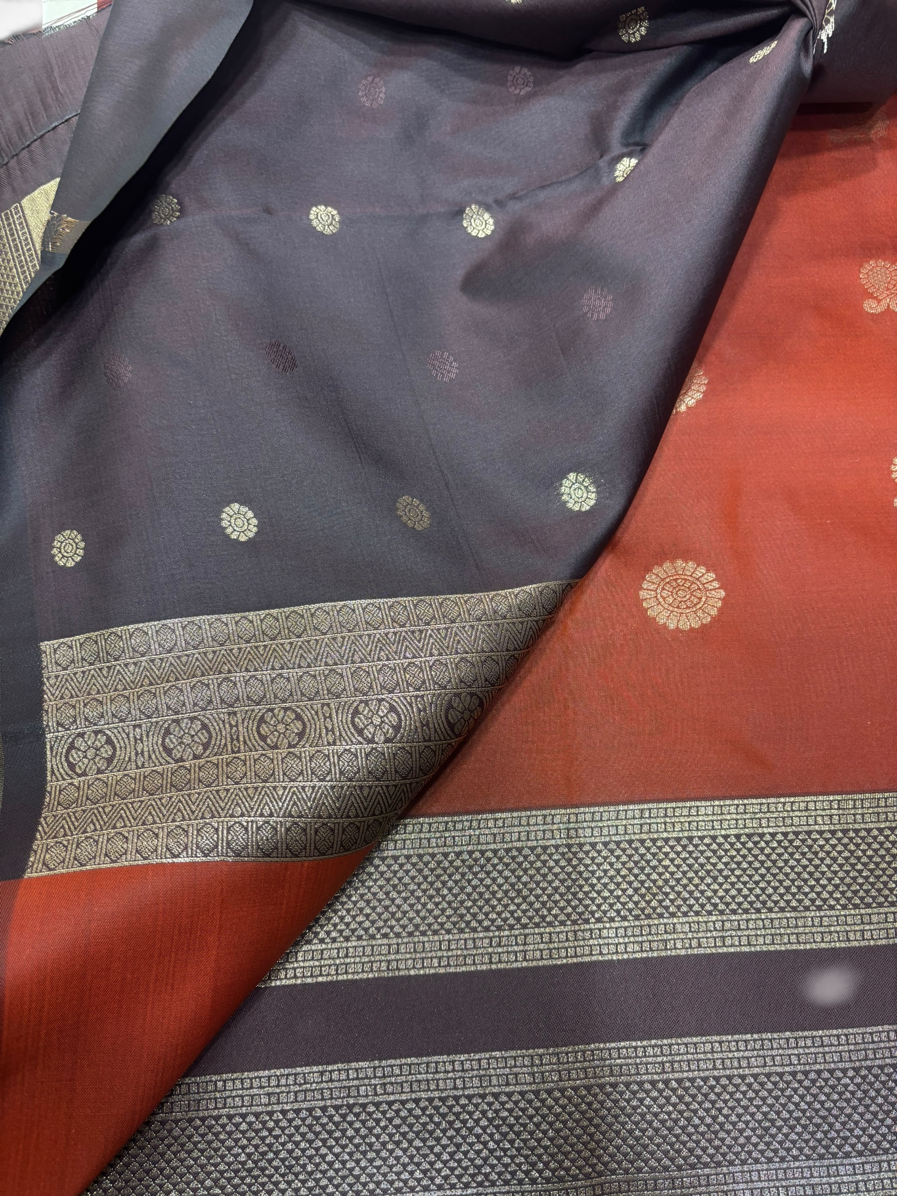 Rust & Brow Bentex Border Kubera Silk Saree (NHM7054)