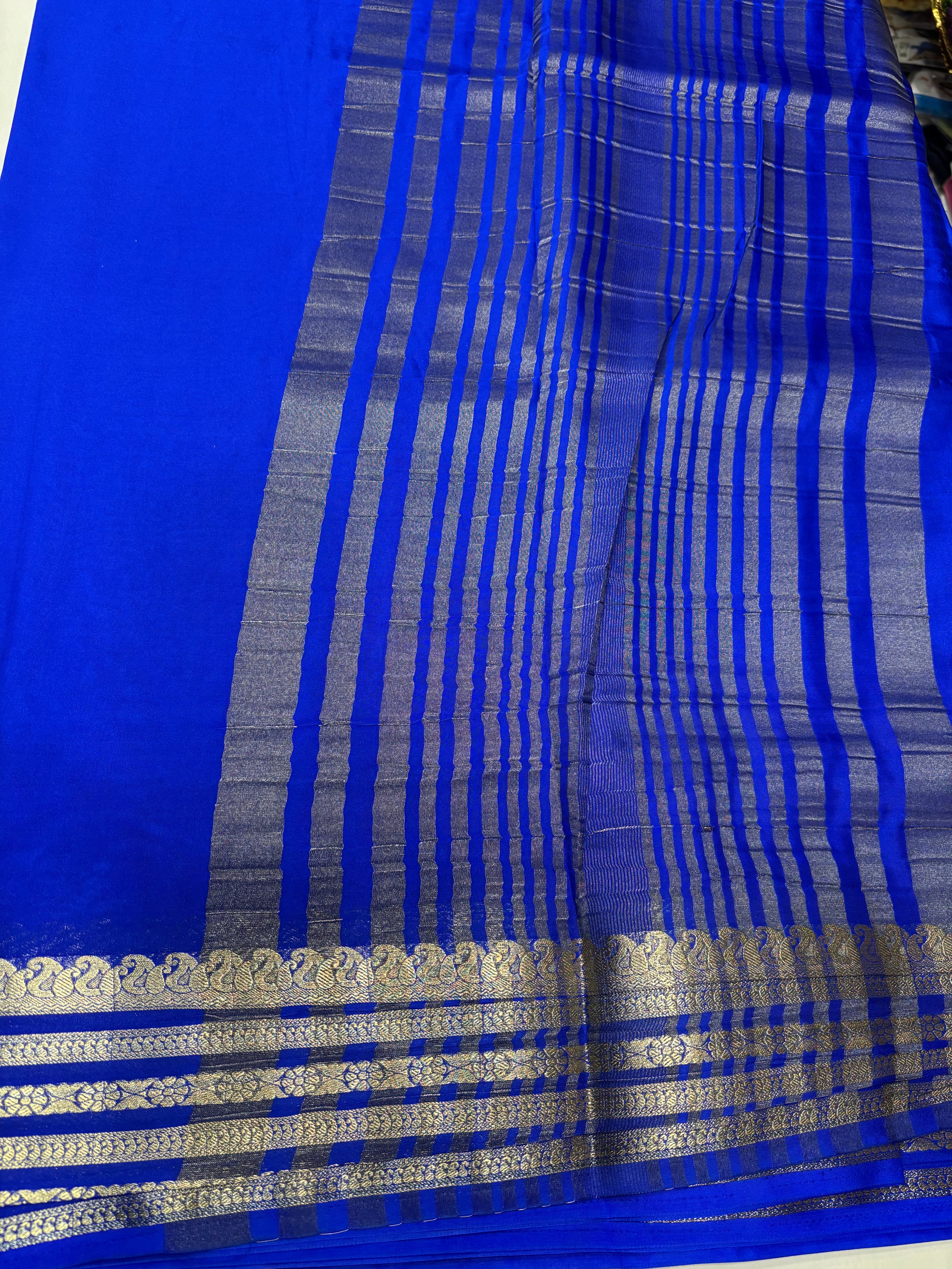 Nandini Crepe Royal Blue 6 Lines Saree (NHM4895)