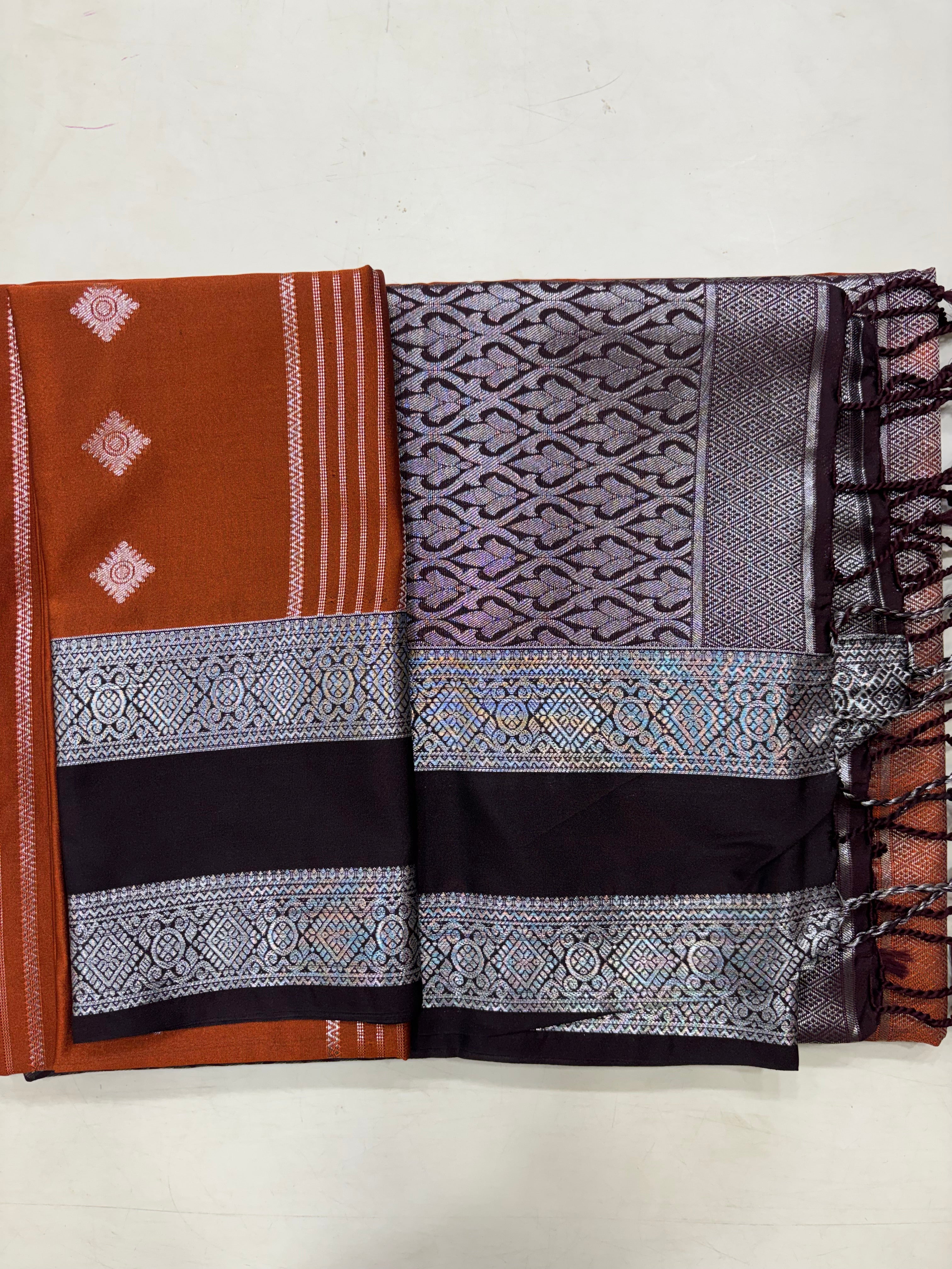 Rust Orange & Dark Brown Sift Semi Silk Saree (SMS5606)