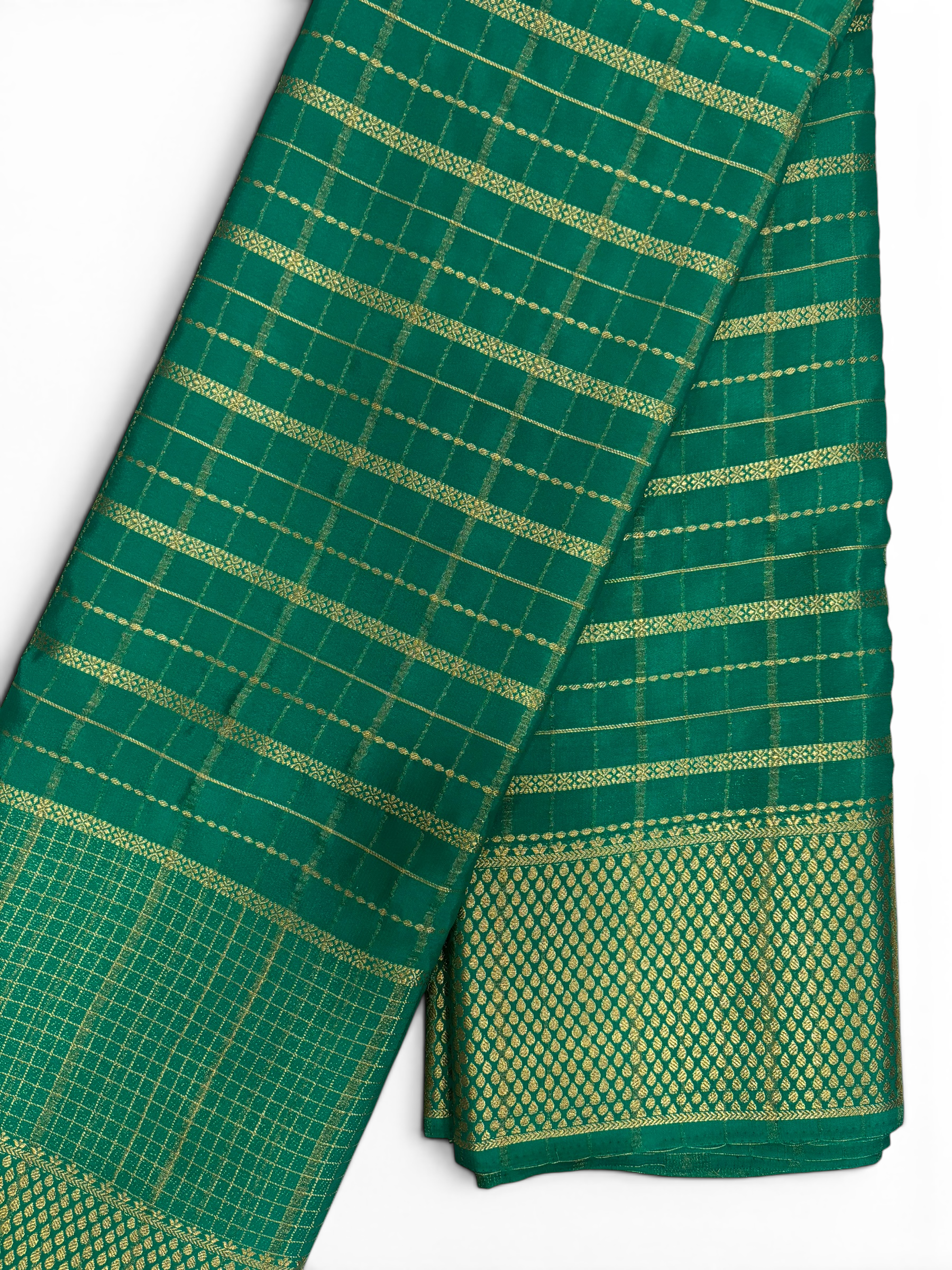 Premium Crepe Silk Self Teal Green Chex Saree (SMI6941_5)