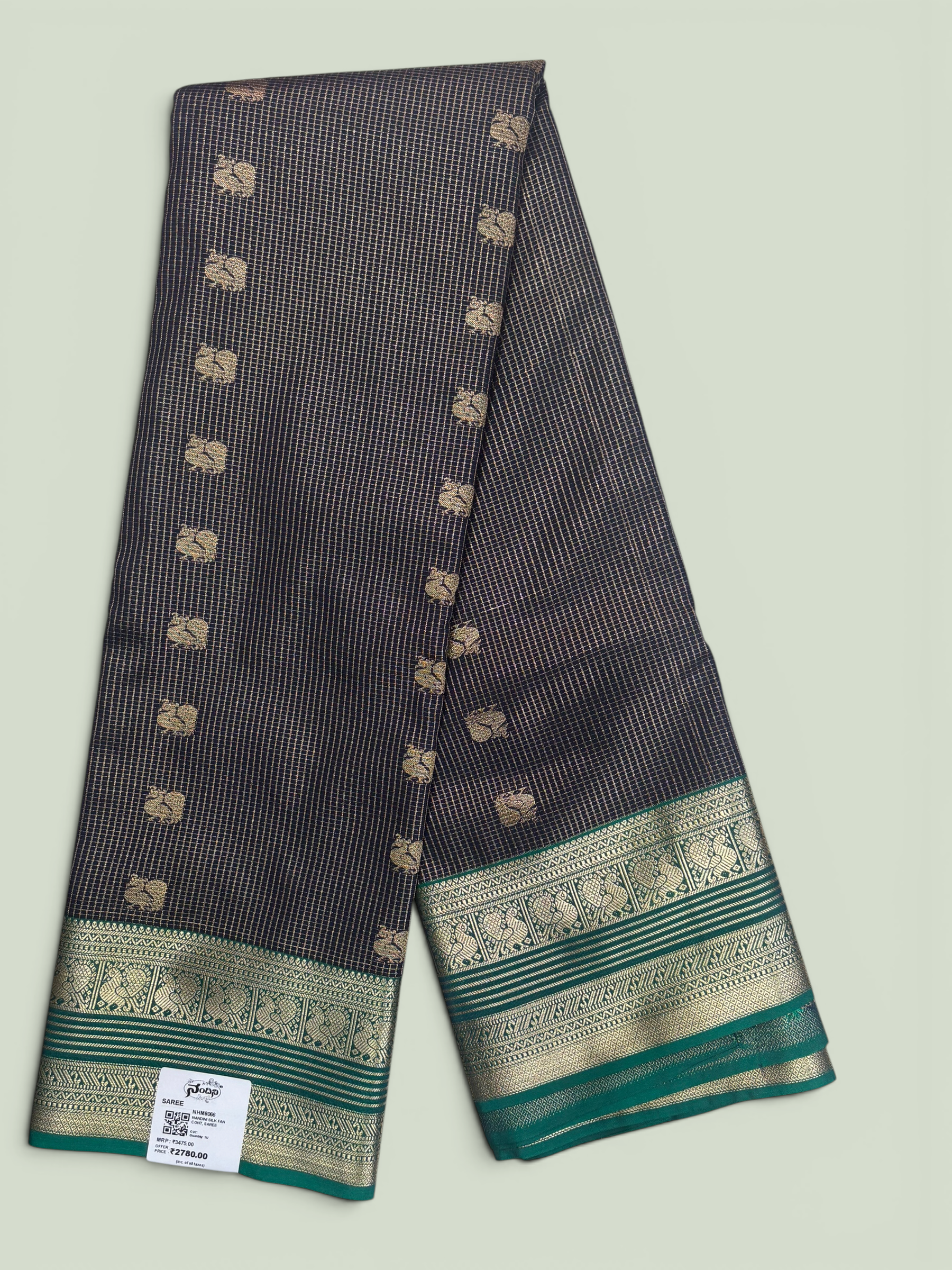 Nandini Silk Soft Kanchi Small Chex Navy Blue Saree (NHM8066)