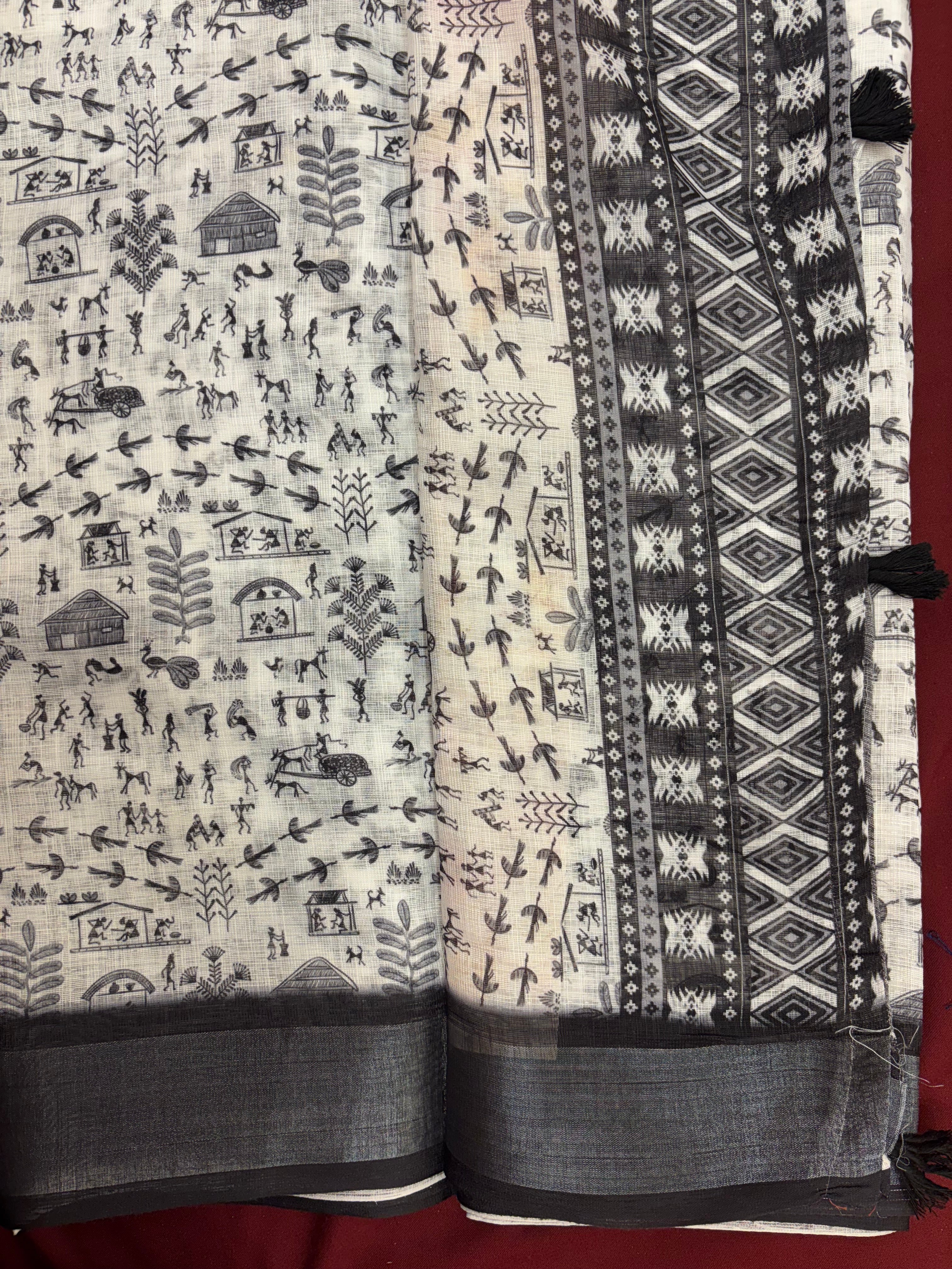 Linen Cotton Doodle Print Saree (PT4486)