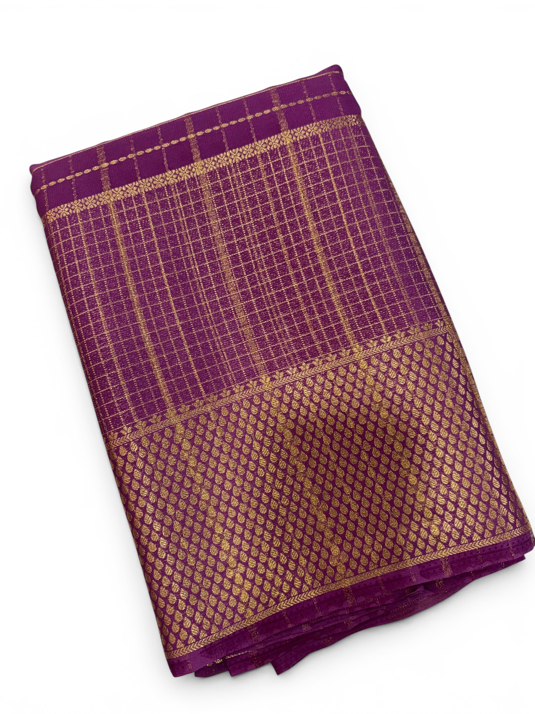 Premium Crepe Silk Self Onion Pink Chex Saree (SMI6941_11)