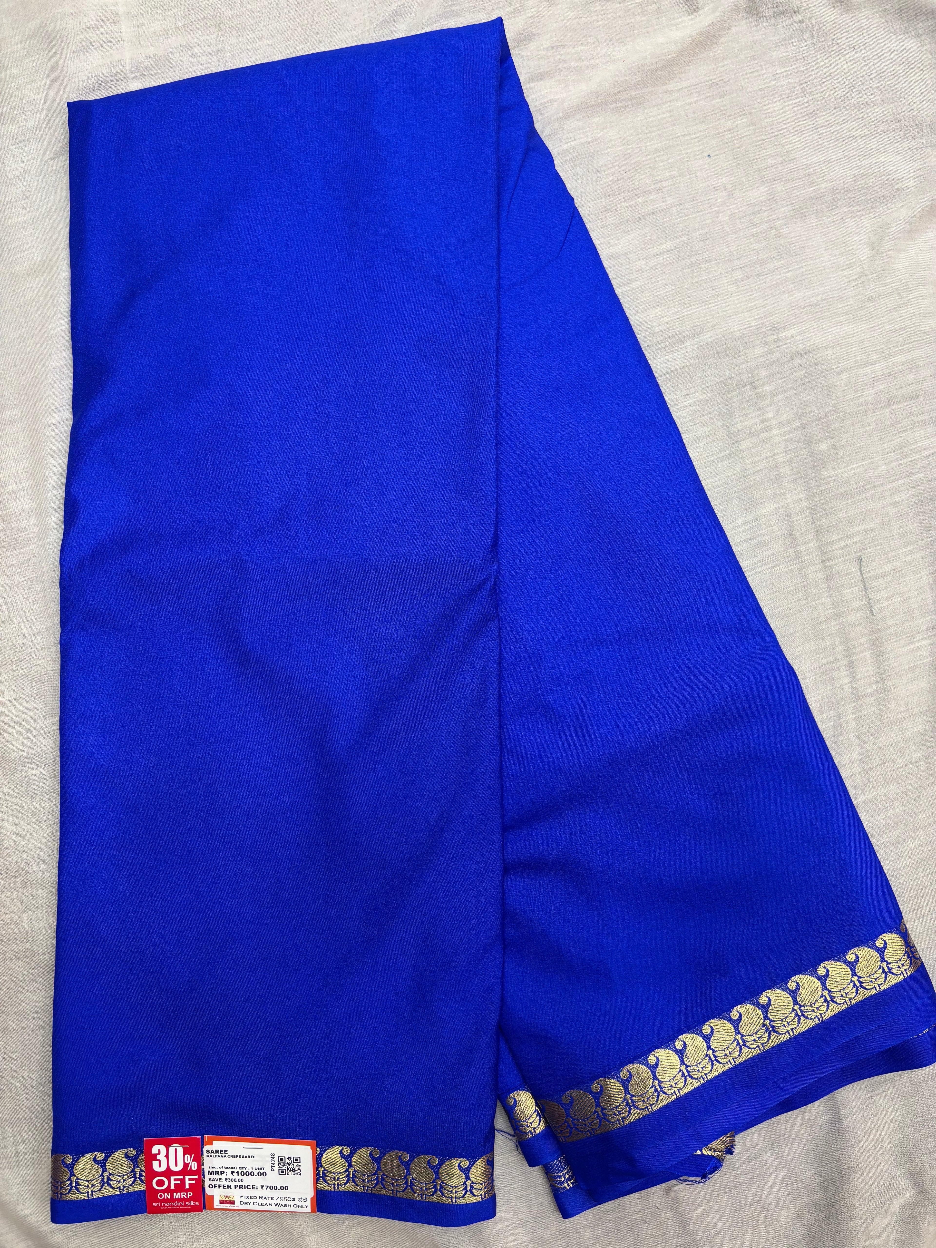Royal Blue Mango S/B Semi Crepe Silk Saree (PT4248)
