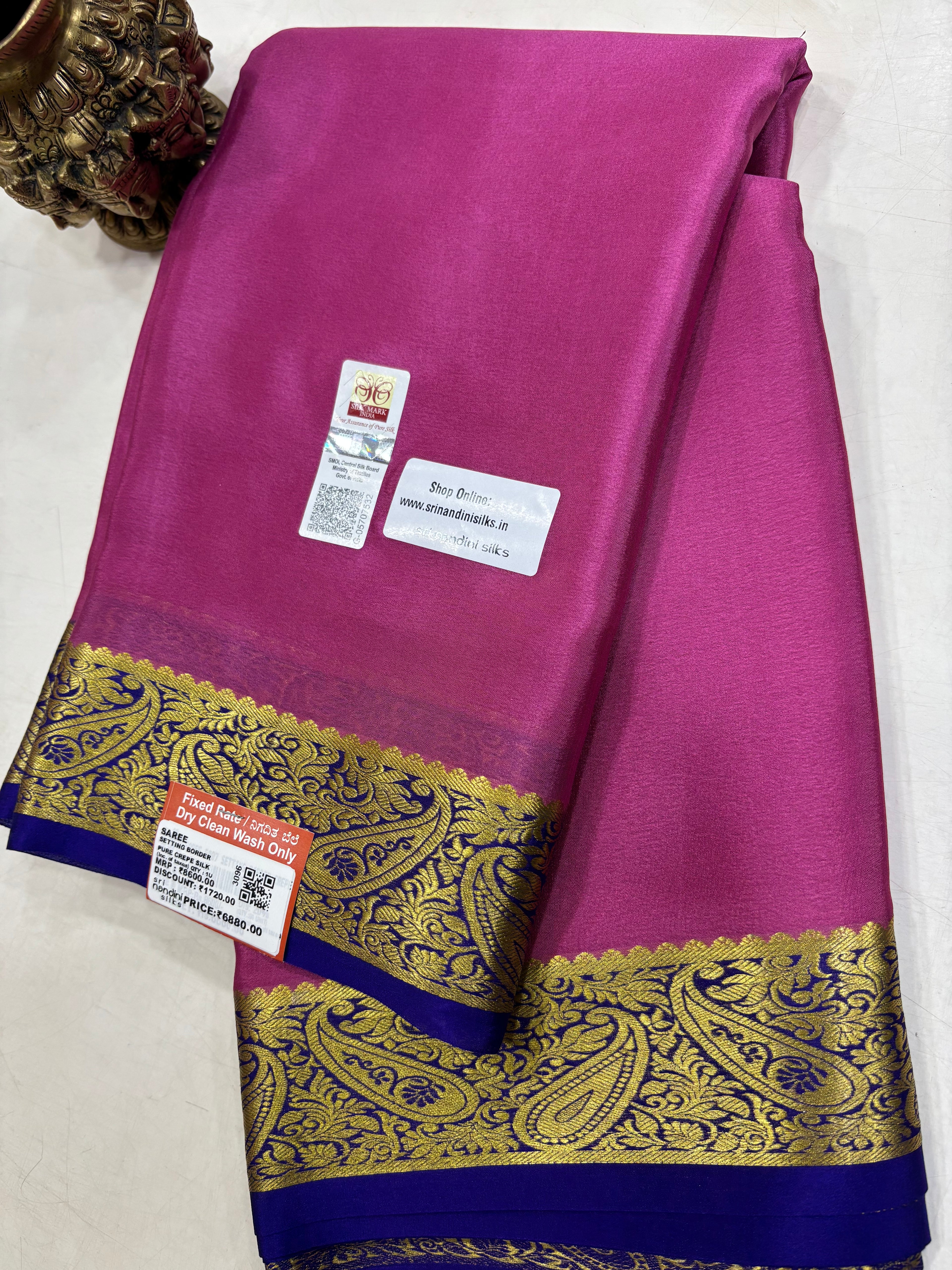 Pure Crepe Silk Saree With Silk Mark (3096)