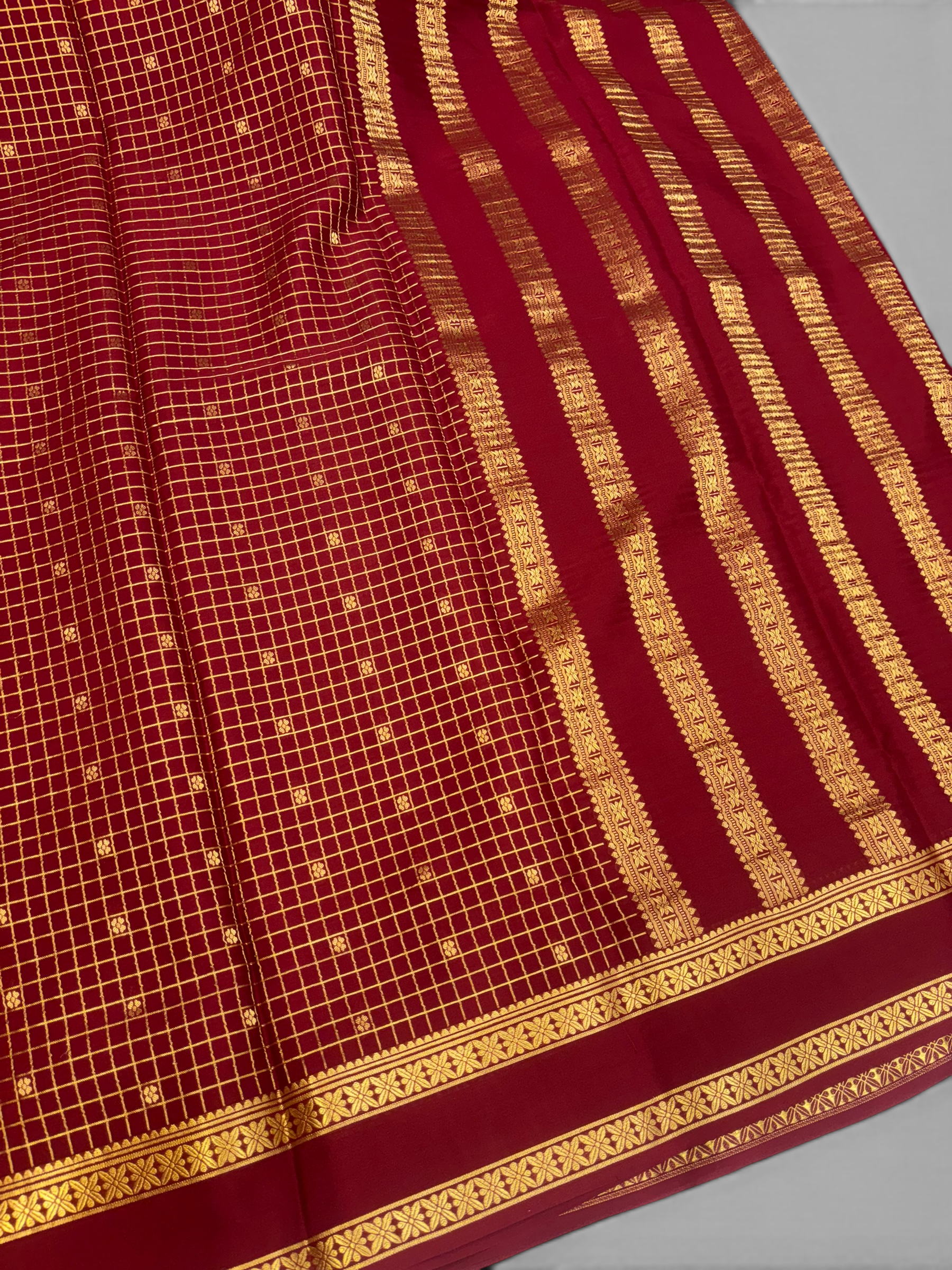 Pure Crepe Silk Chex Maroon Saree with Bentex Border w/ Silk Mark (PSE6958)
