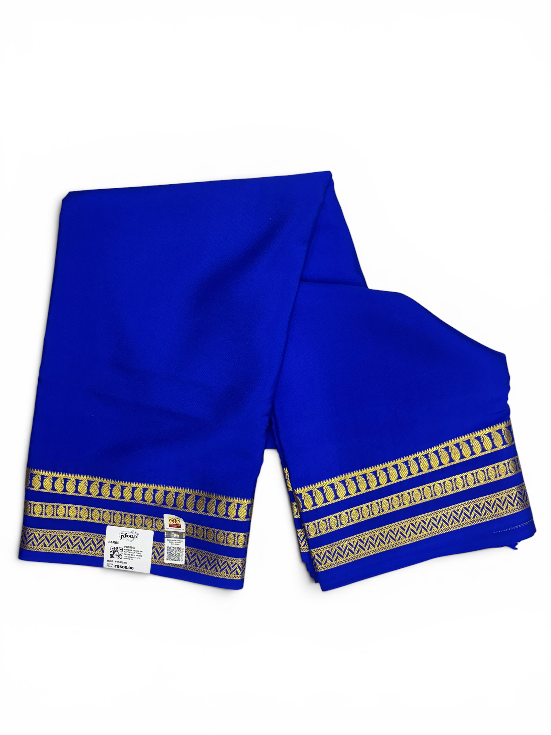 Pure Crepe Silk Royal Blue Self Saree w/ Silk Mark (PSE6959)