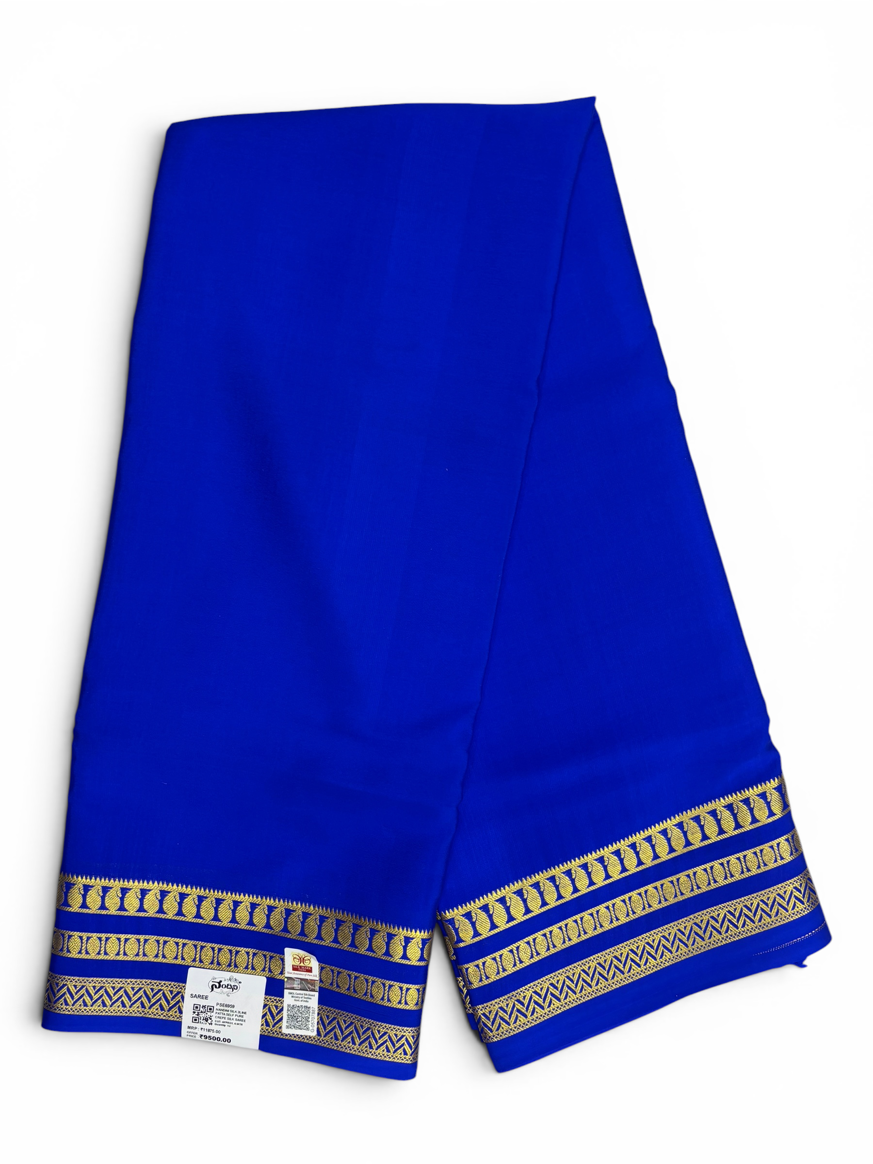 Pure Crepe Silk Royal Blue Self Saree w/ Silk Mark (PSE6959)