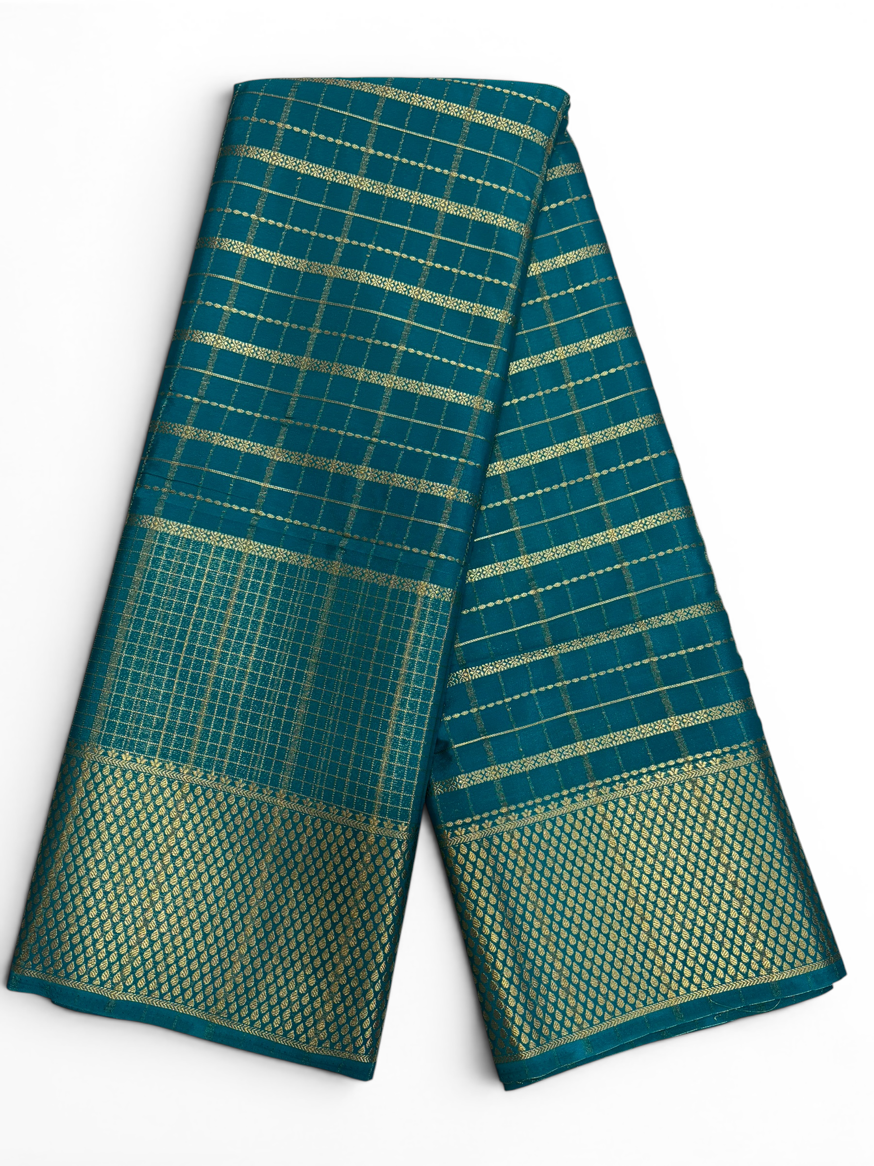 Premium Crepe Silk Self Teal Blue Chex Saree (SMI6941_2)