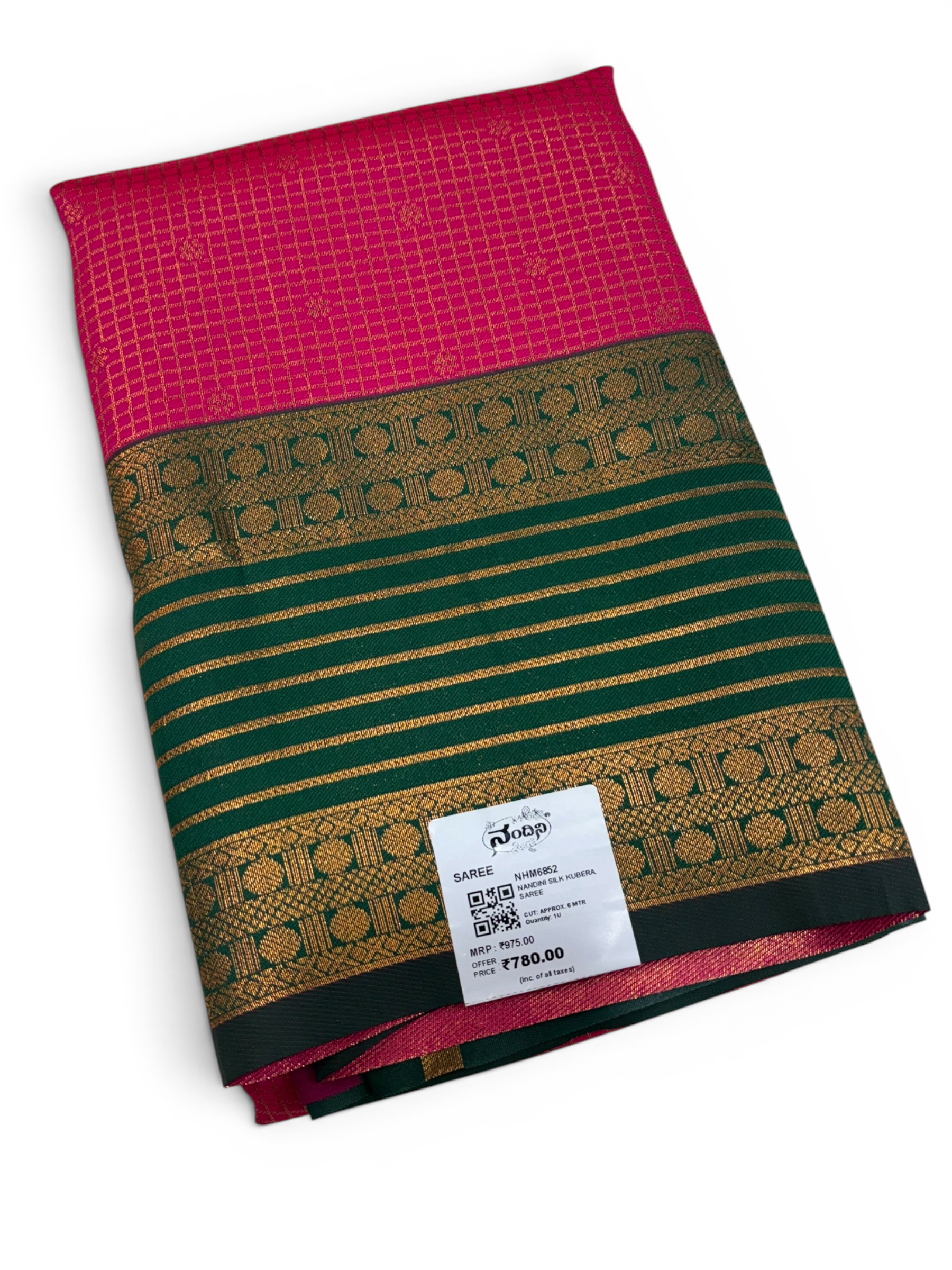 Nandini Silk Kubera Chex Contrast Semi Silk Saree (NHM6852)
