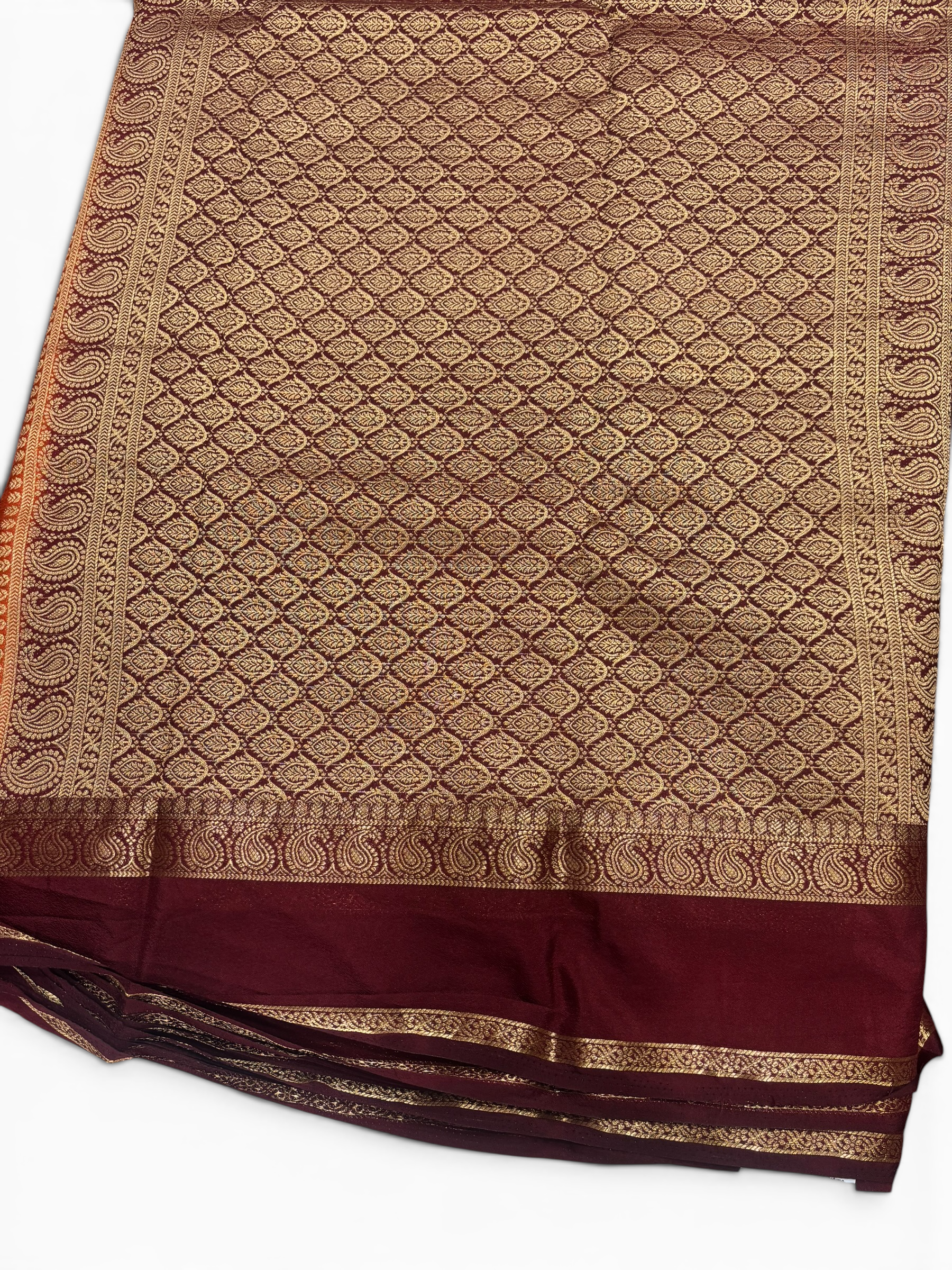 Nandini Silk Rust Orange & Maroon Chex Crape Saree (NHM7052)