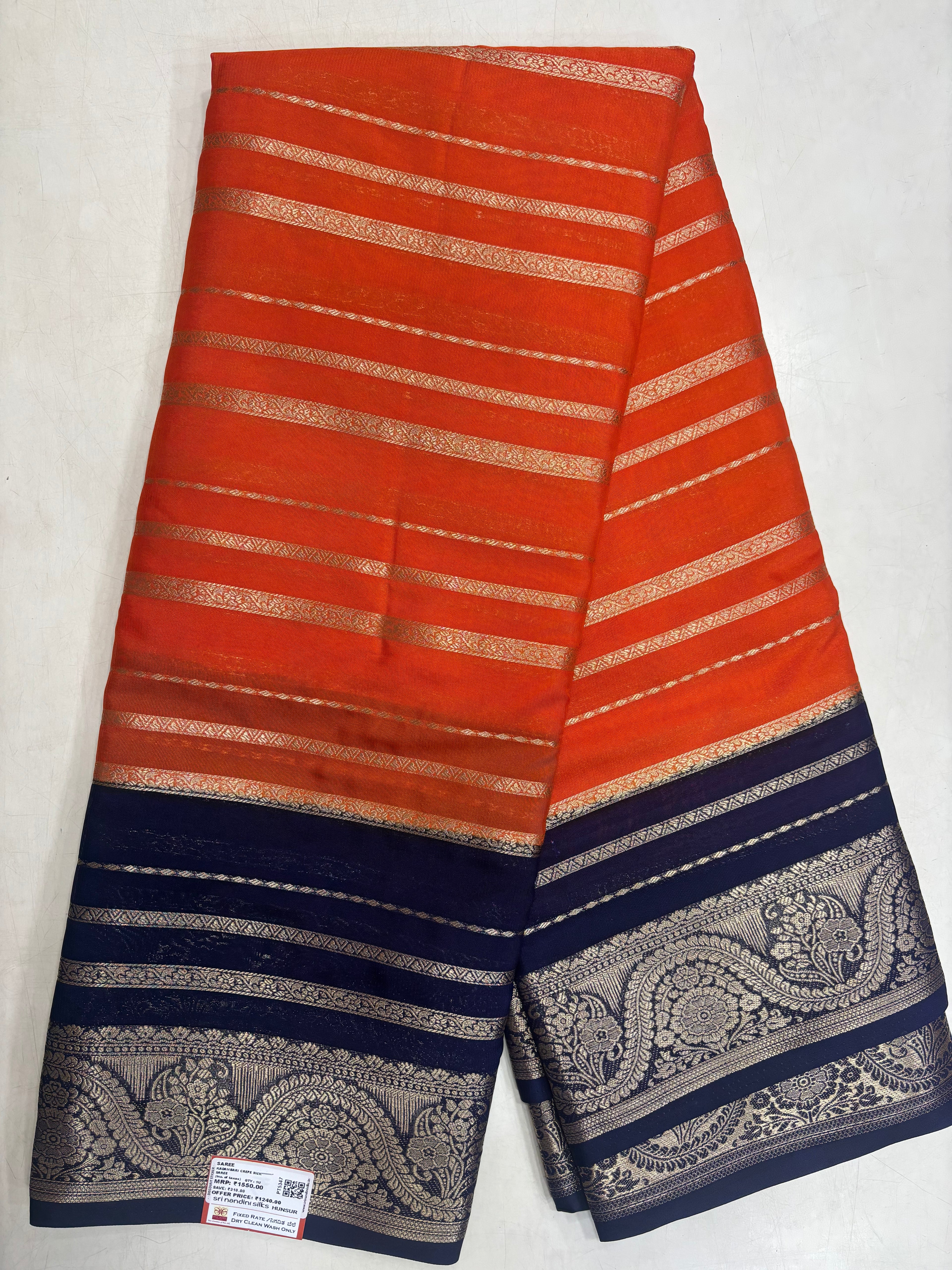 Kadambari Fancy Horizontal Lines Semi Crepe Silk Saree (PT5347-1)