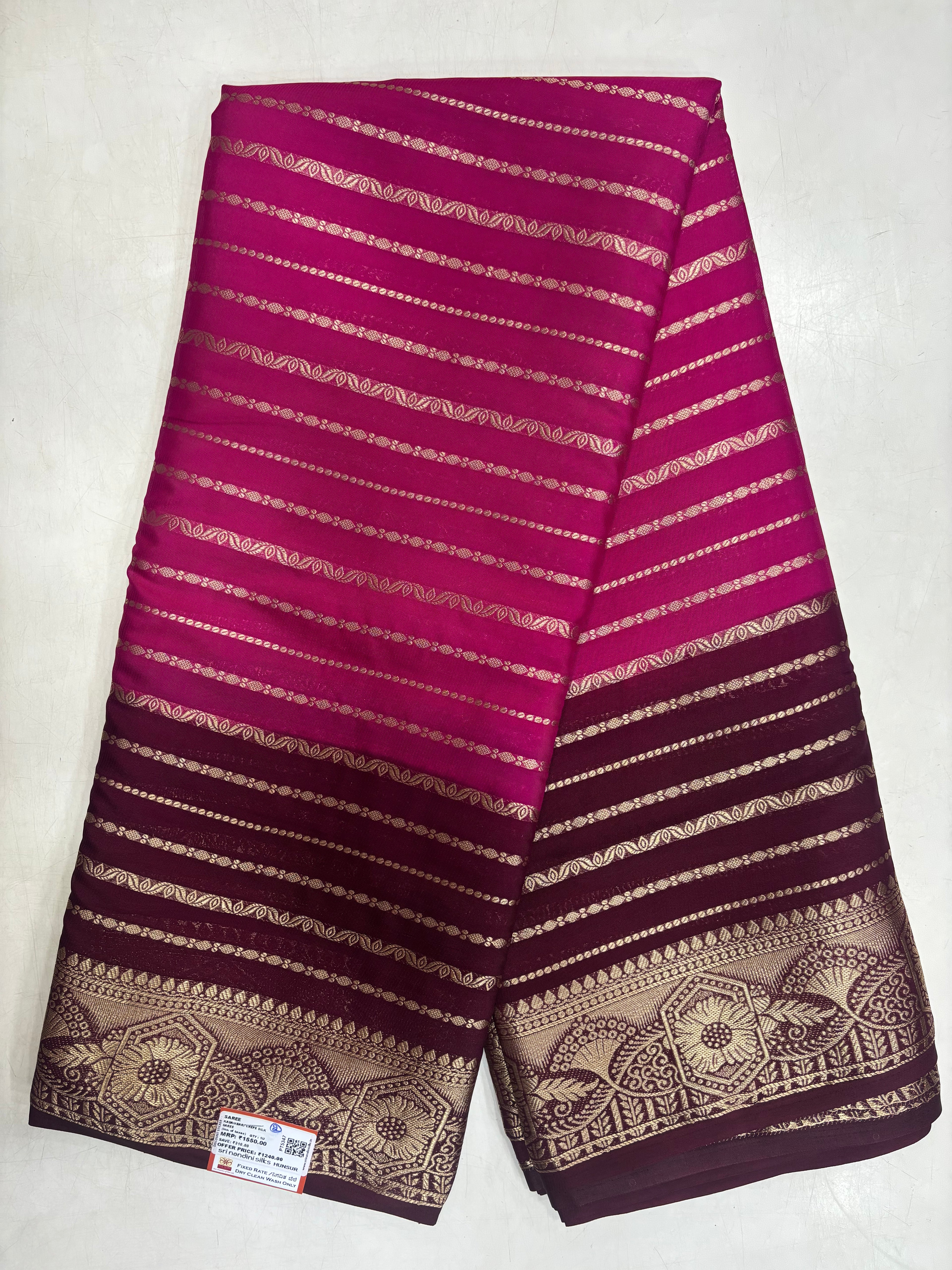 Kadambari Fancy Horizontal Lines Semi Crepe Silk Saree (PT5347-2)