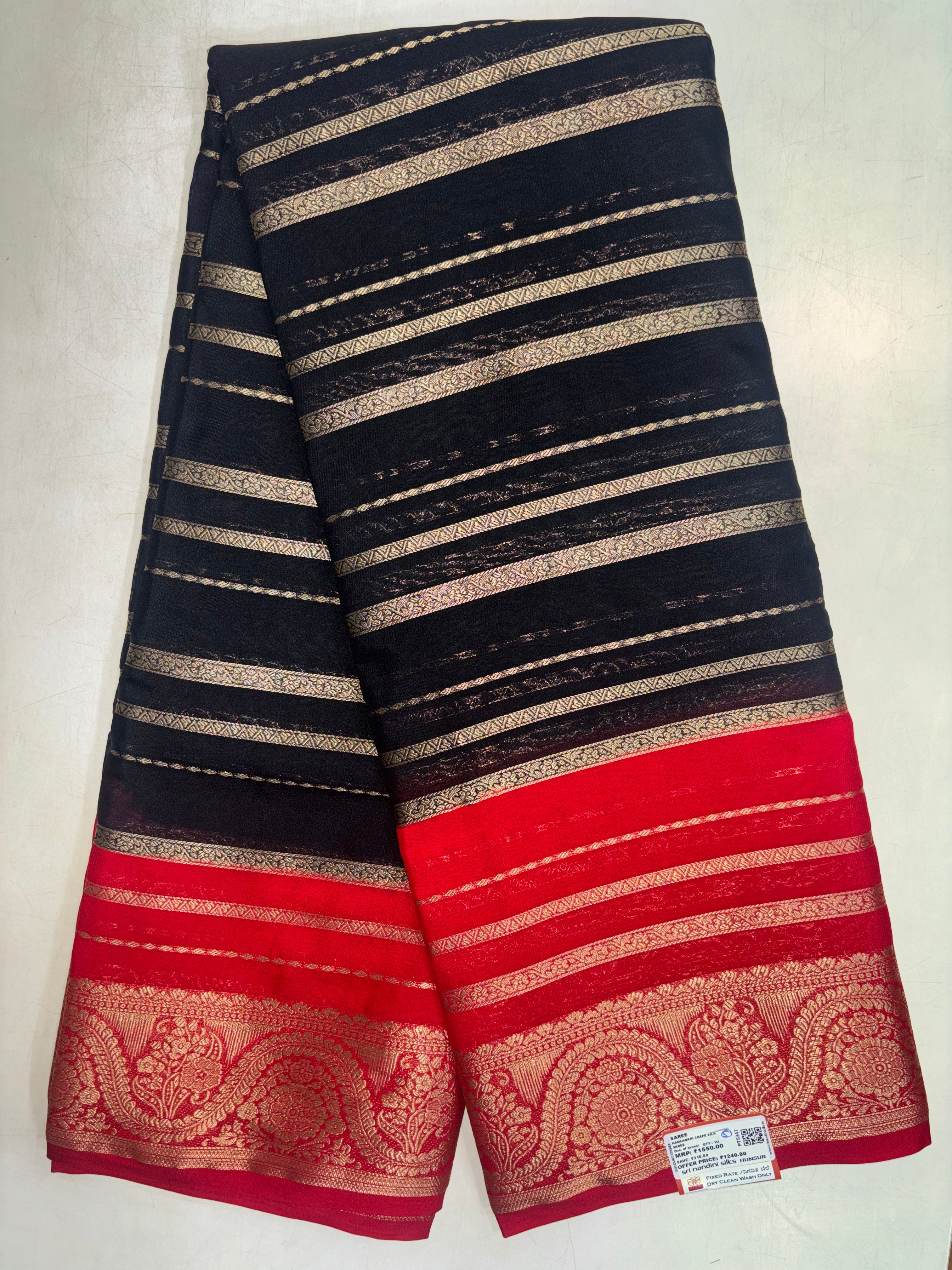 Kadambari Fancy Horizontal Lines Semi Crepe Silk Saree (PT5347-5)