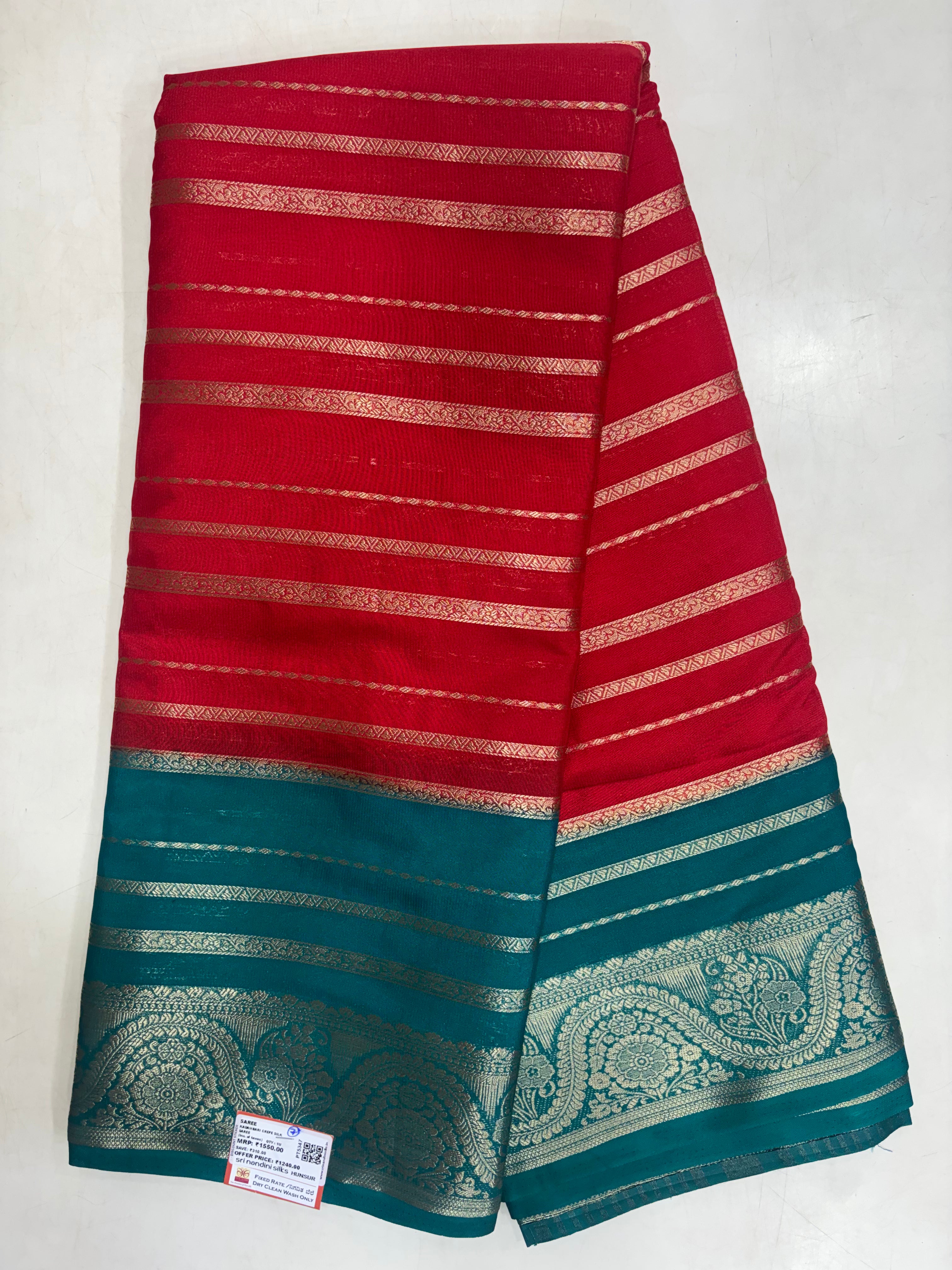 Kadambari Fancy Horizontal Lines Semi Crepe Silk Saree (PT5347-7)
