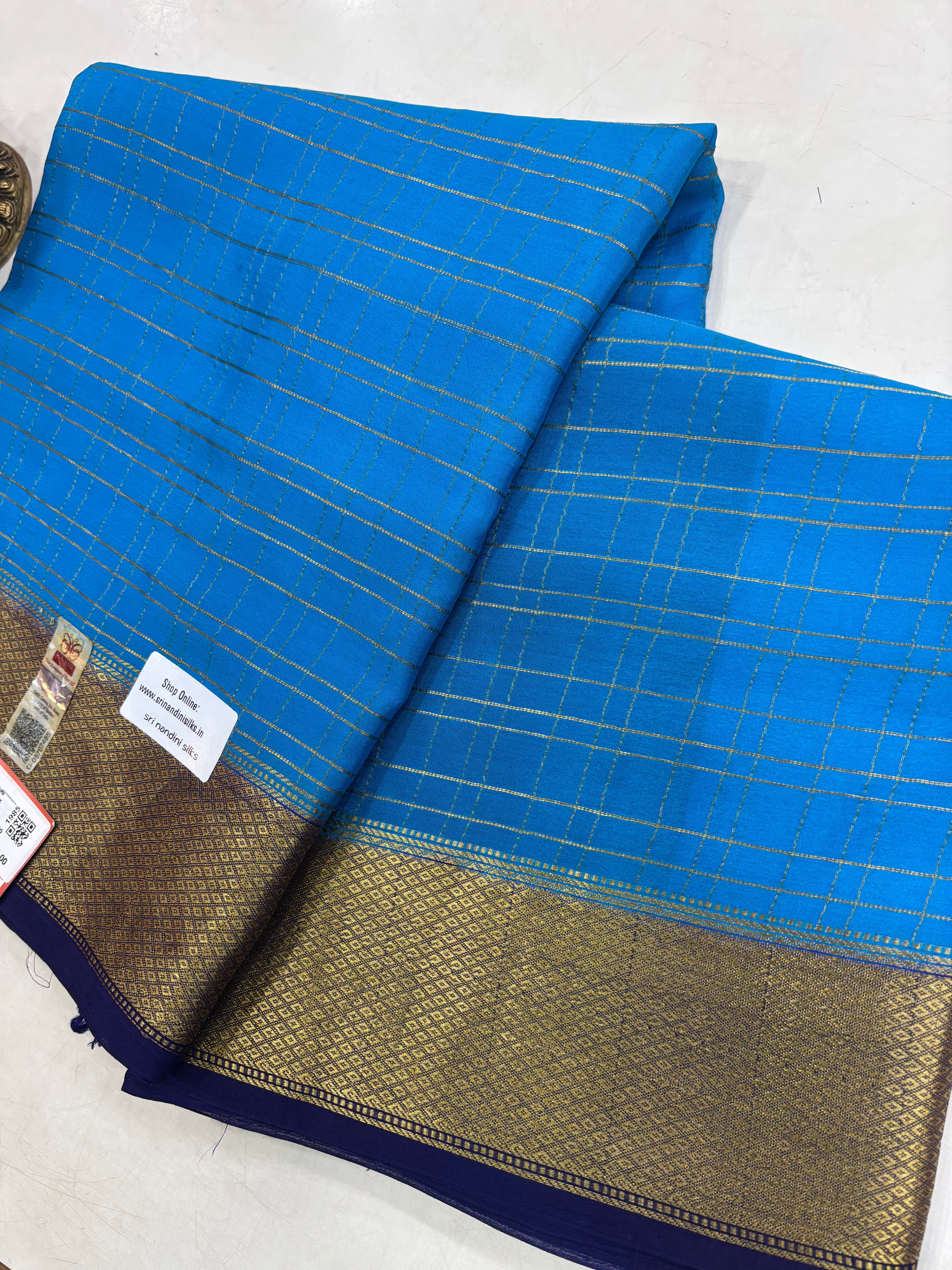 Pure Crepe Silk Chex Saree With Silk Mark (1985)
