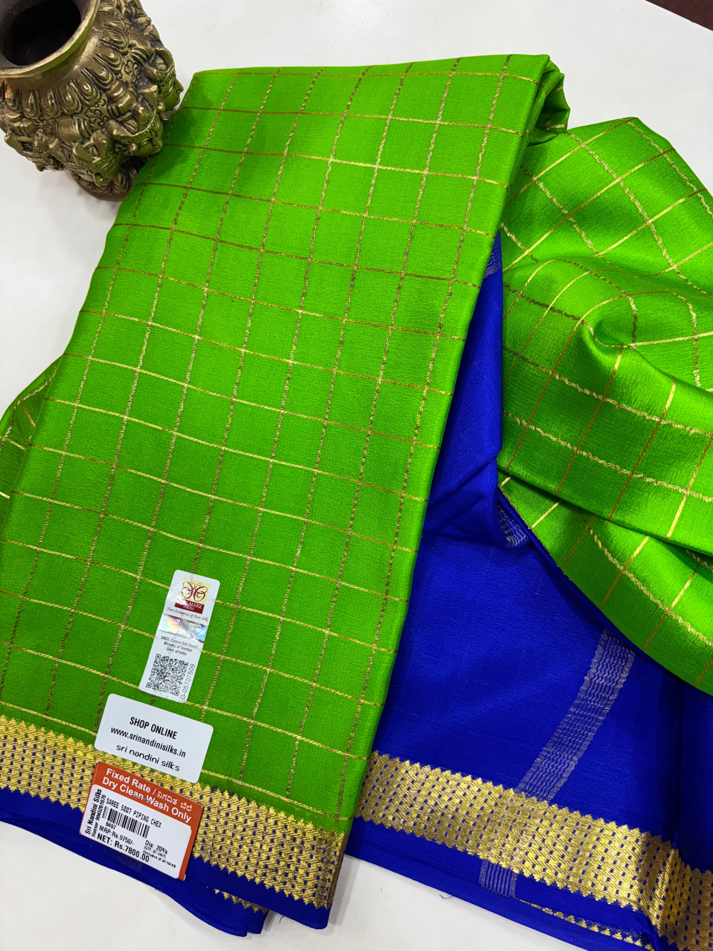 Pure Crepe Silk Chex Saree With Silk Mark (8497)
