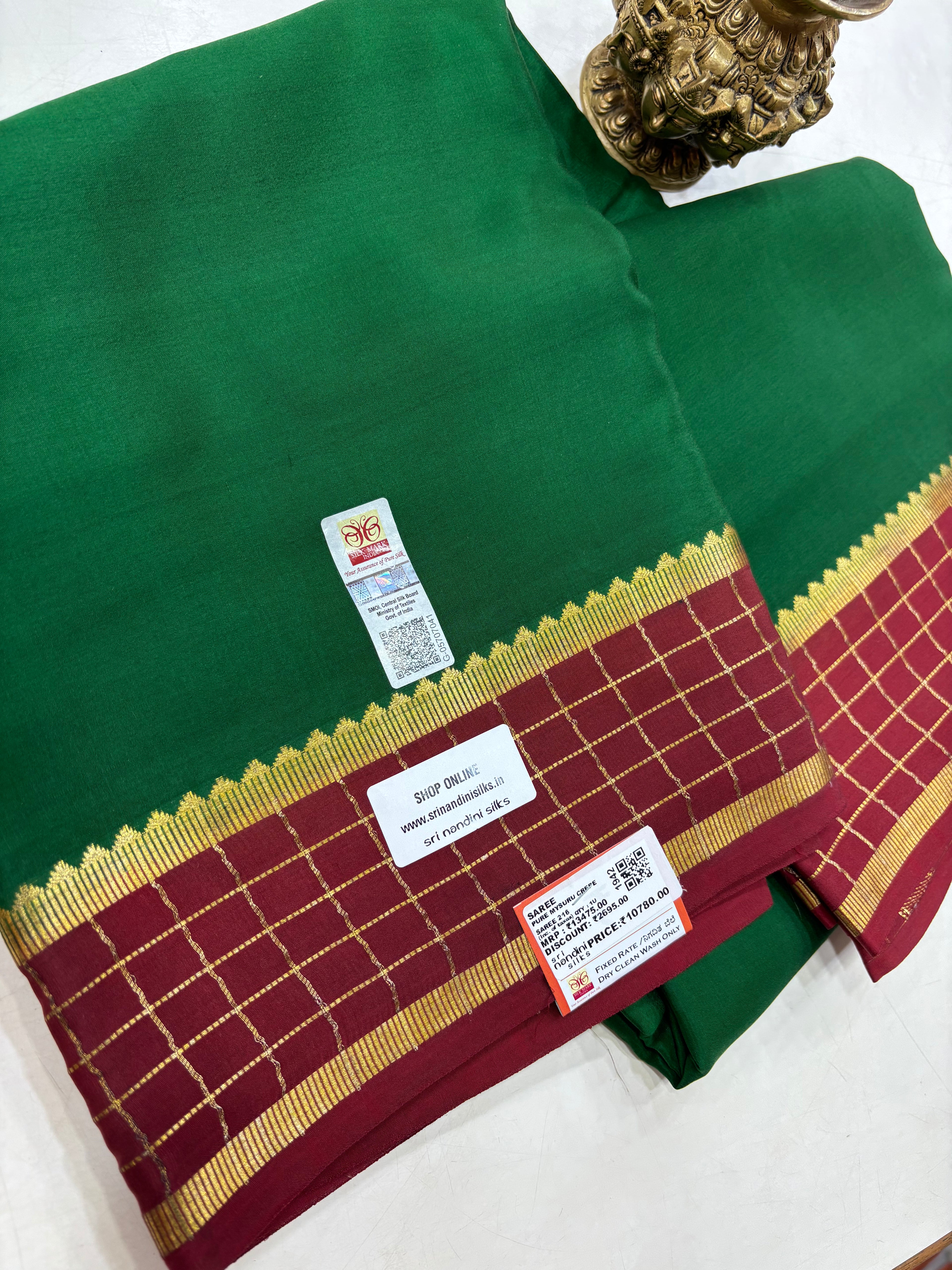 Pure Crepe Silk Chex Border Saree With Silk Mark (1942)