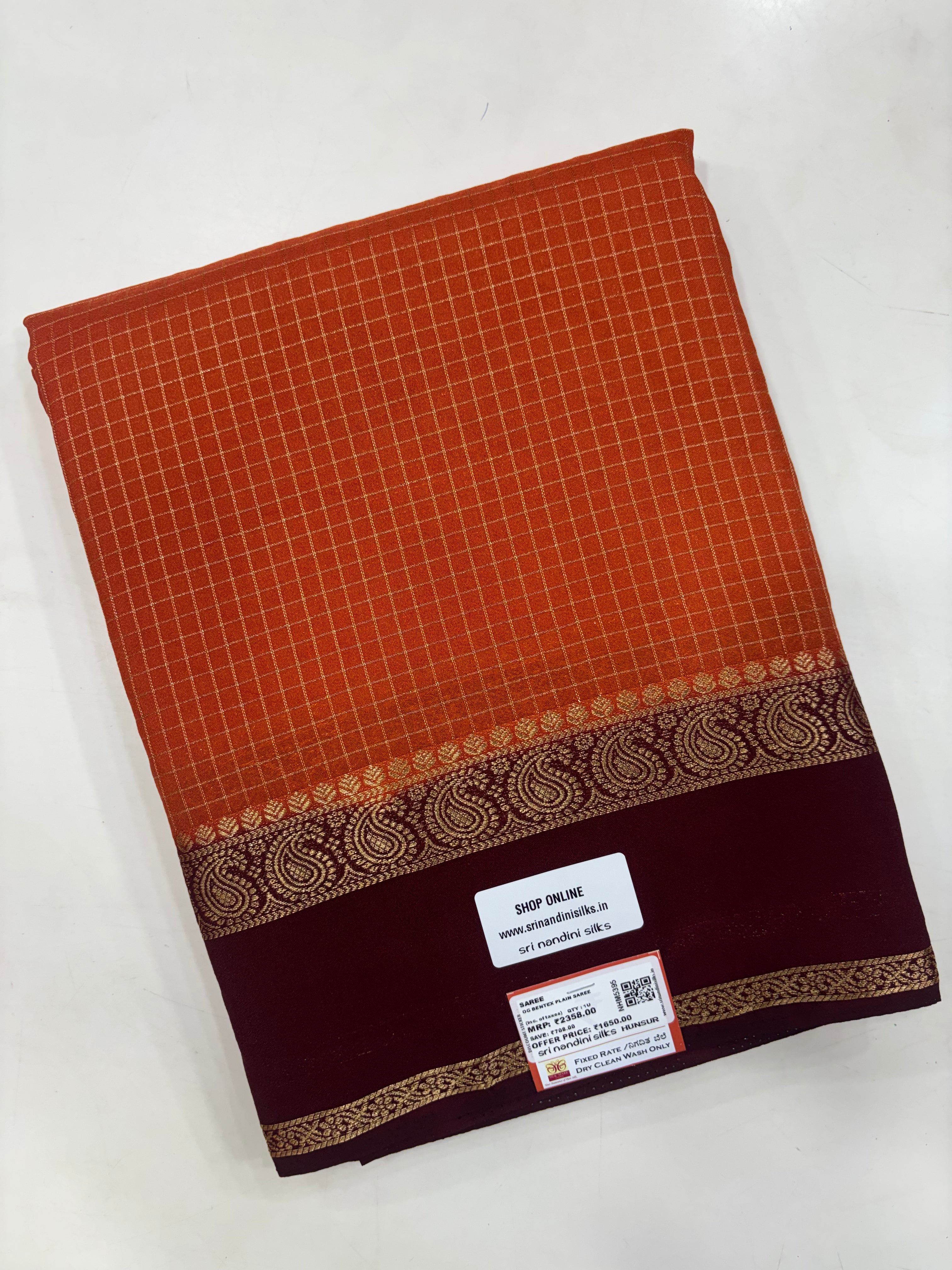 OG Chex Bentex Plain Semi Crepe Silk Saree (NHM5395)