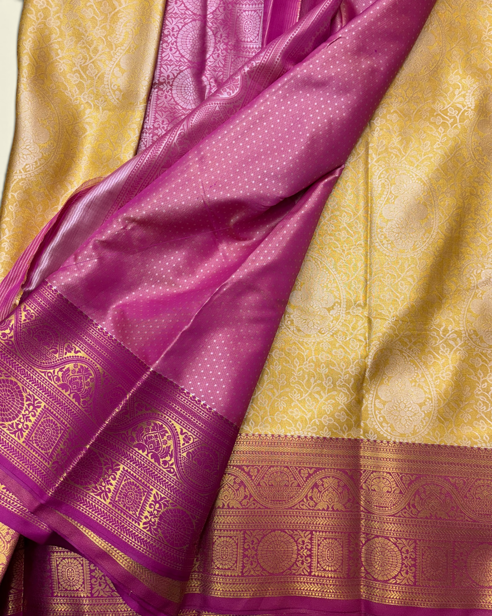 Trending Golden Soft Tissue with Contrast Magenta Border Saree (NHM7045_4)