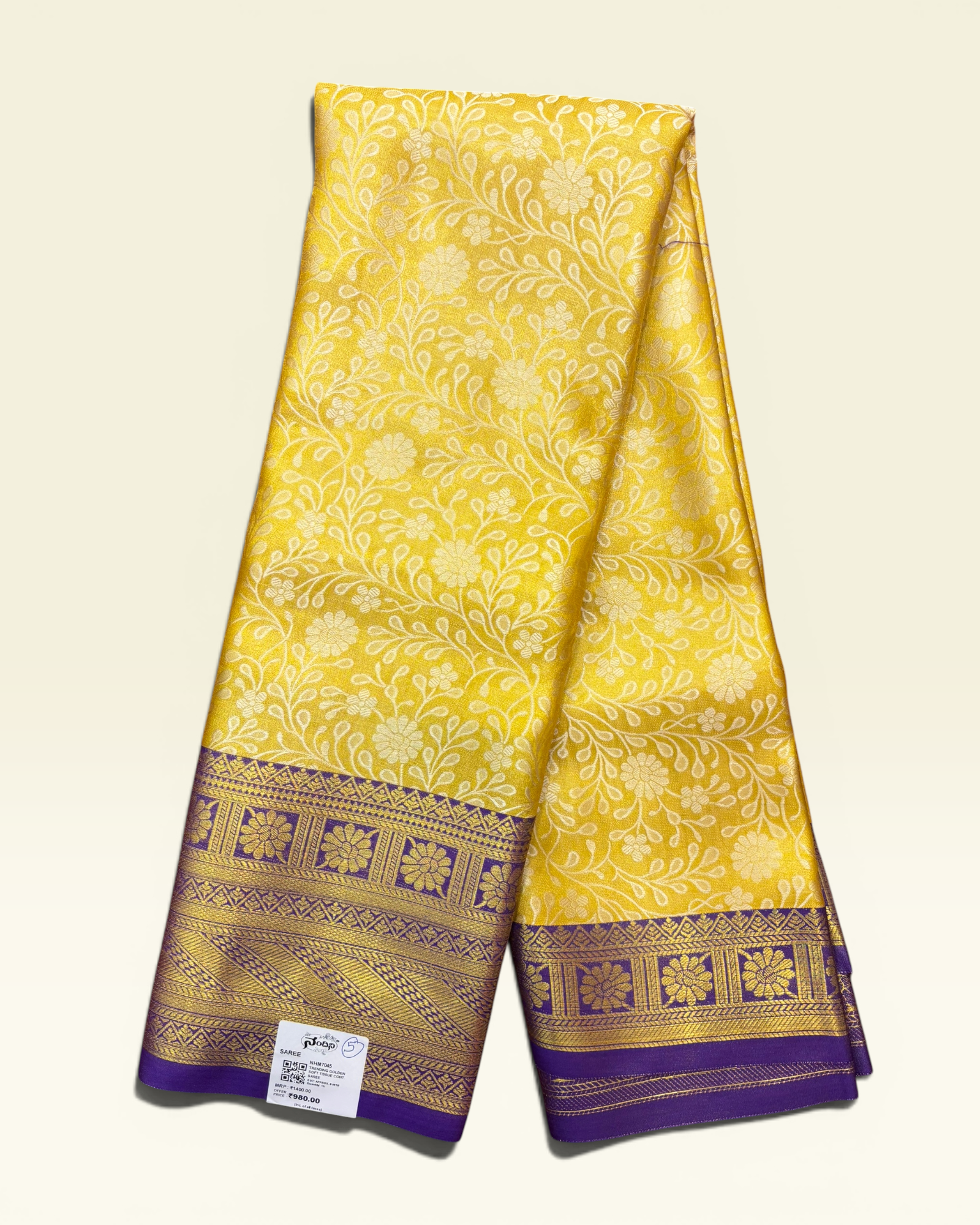 Trending Golden Soft Tissue with Contrast Violet Border Saree (NHM7045_5)