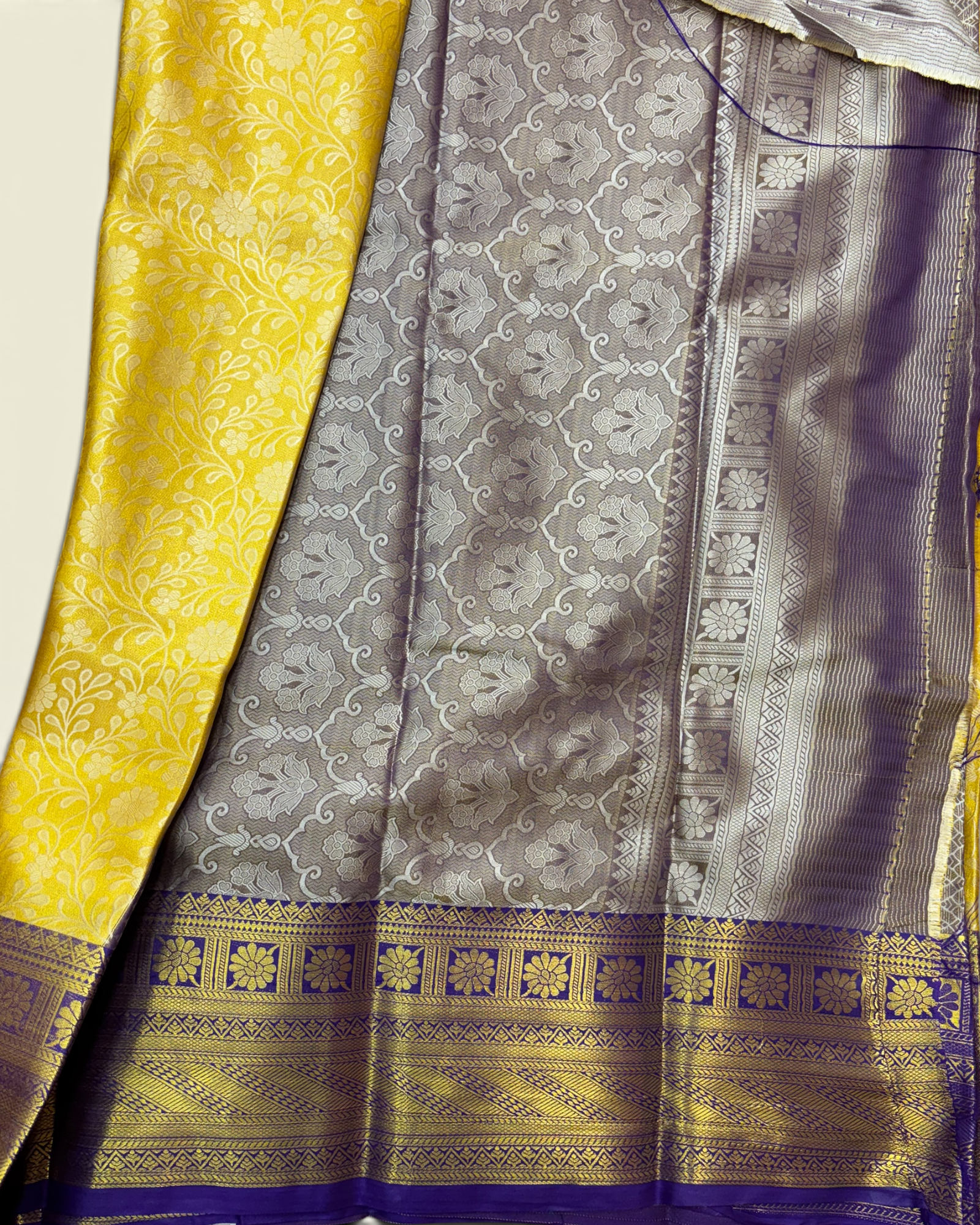 Trending Golden Soft Tissue with Contrast Violet Border Saree (NHM7045_5)