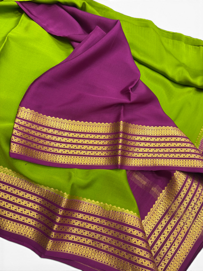 Pure Crepe Silk Olive Green Contrast Saree w/  Silk Mark (PSE6575)