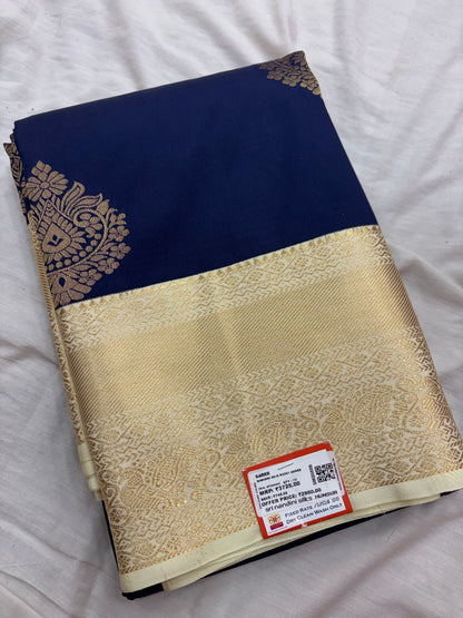 Nandini Silk Navy Blue &amp; Cream Semi Silk Saree (SMS5609)