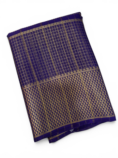 Premium Crepe Silk Self Plum Purple Chex Saree (SMI6941_3)