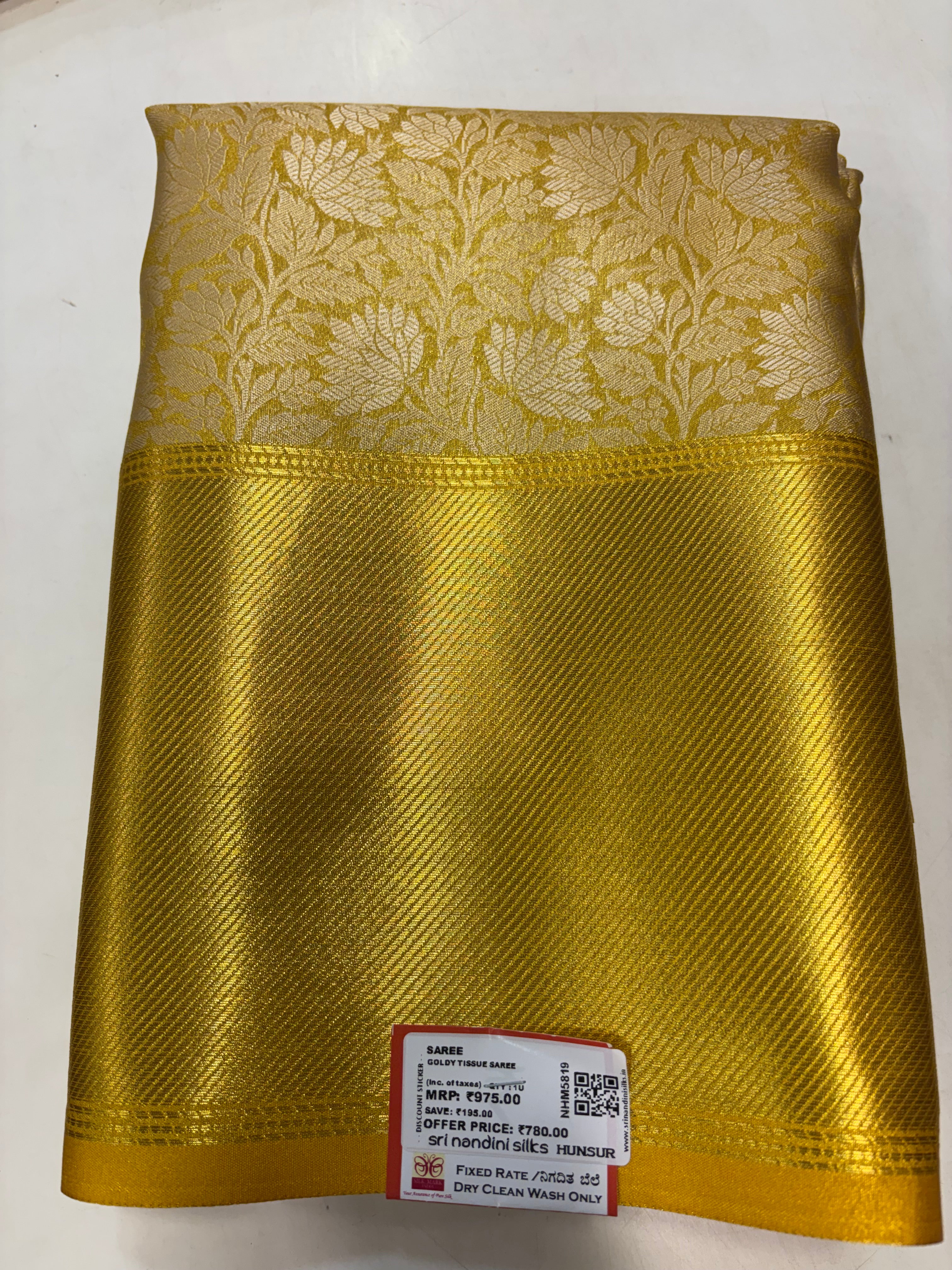 Trending Golden Soft Semi Silk Saree without Stone (NHM5819)