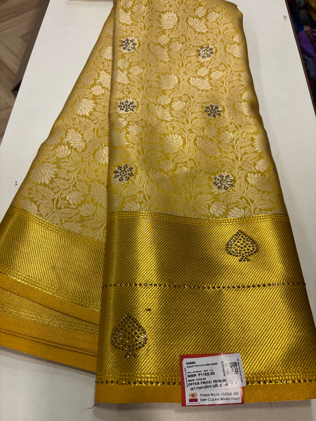 Trending Golden Soft Semi Silk Saree with Stone (NHM5820)