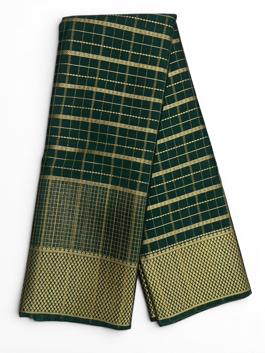 Premium Crepe Silk Self Green Chex Saree (SMI6941_10)