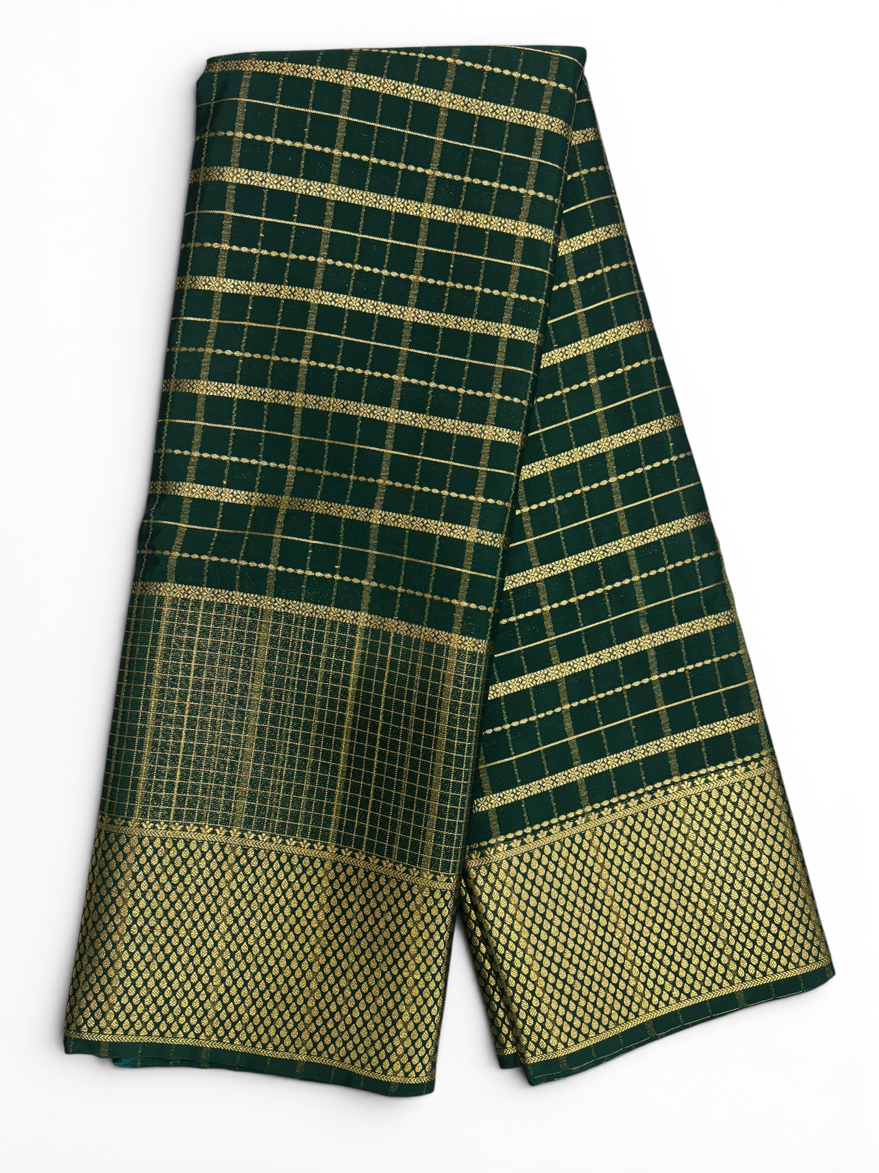 Premium Crepe Silk Self Green Chex Saree (SMI6941_10)
