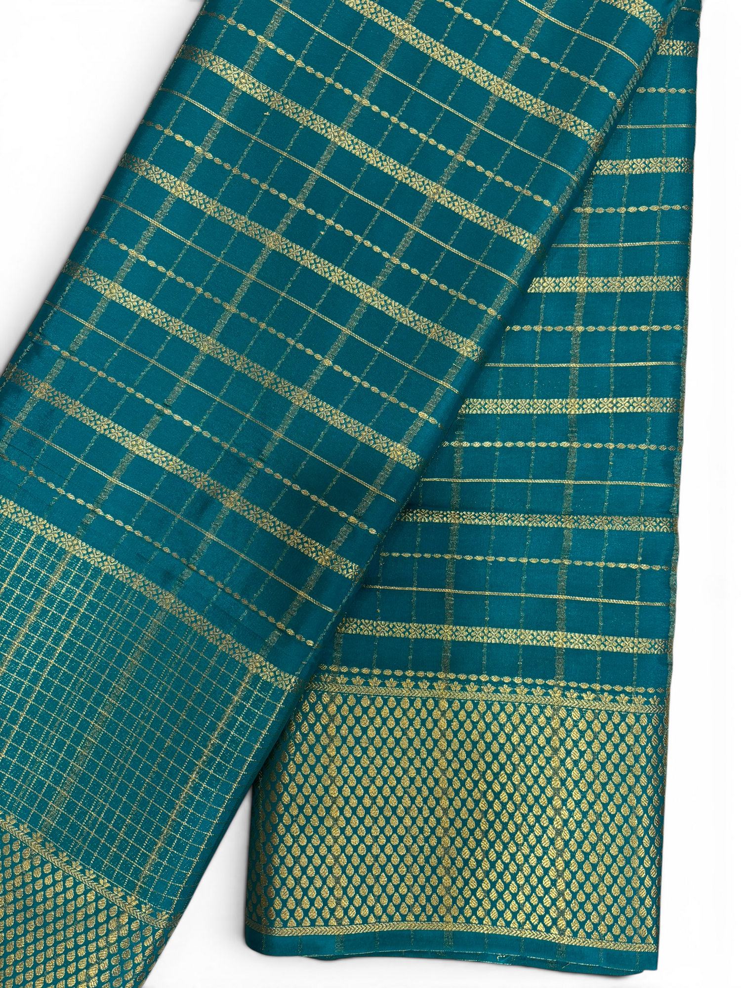Premium Crepe Silk Self Teal Blue Chex Saree (SMI6941_2)