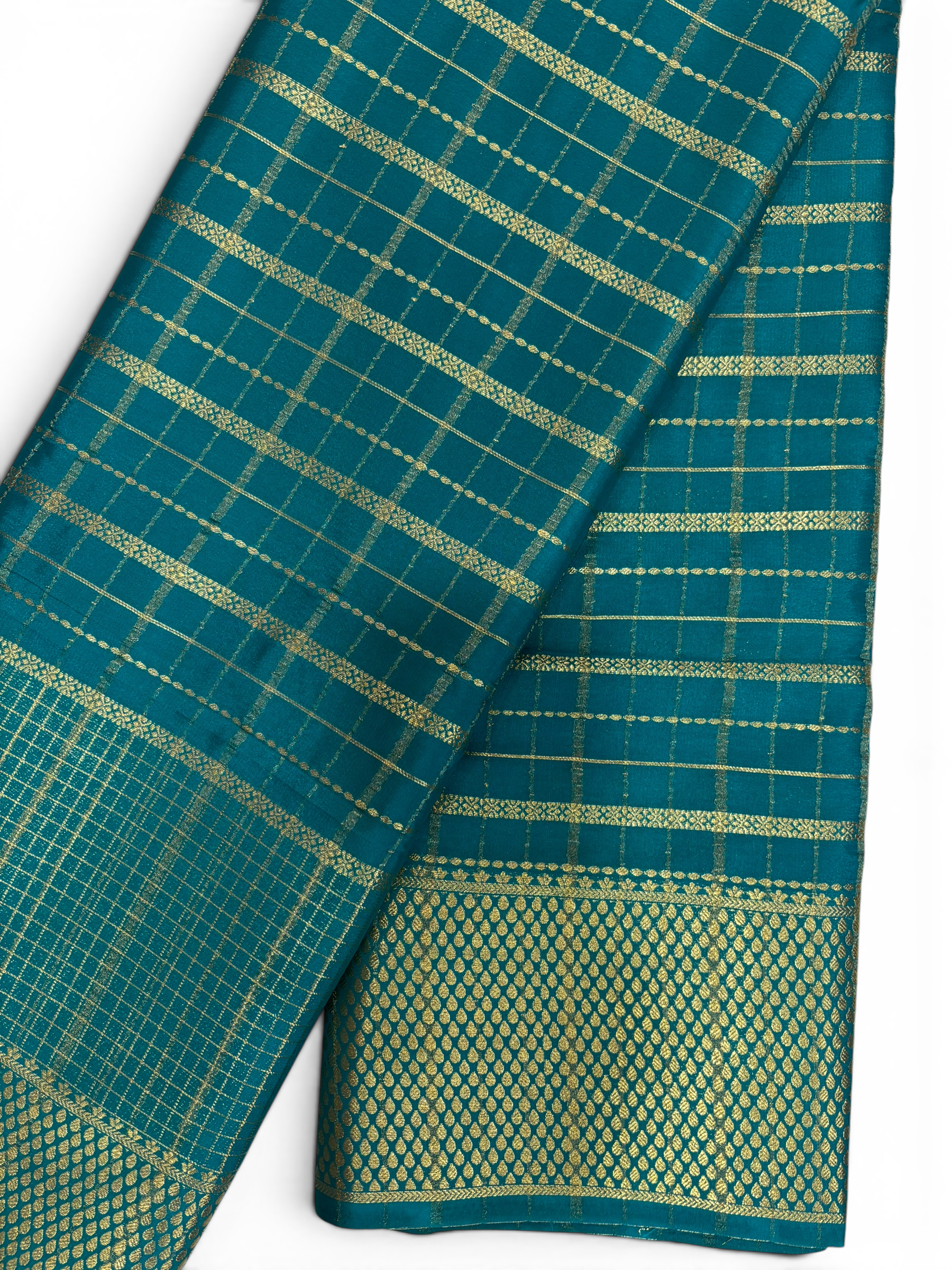 Premium Crepe Silk Self Teal Blue Chex Saree (SMI6941_2)