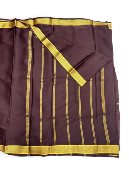 Pure Crepe Silk Brown Saree with Diamond Border w/ Silk Mark