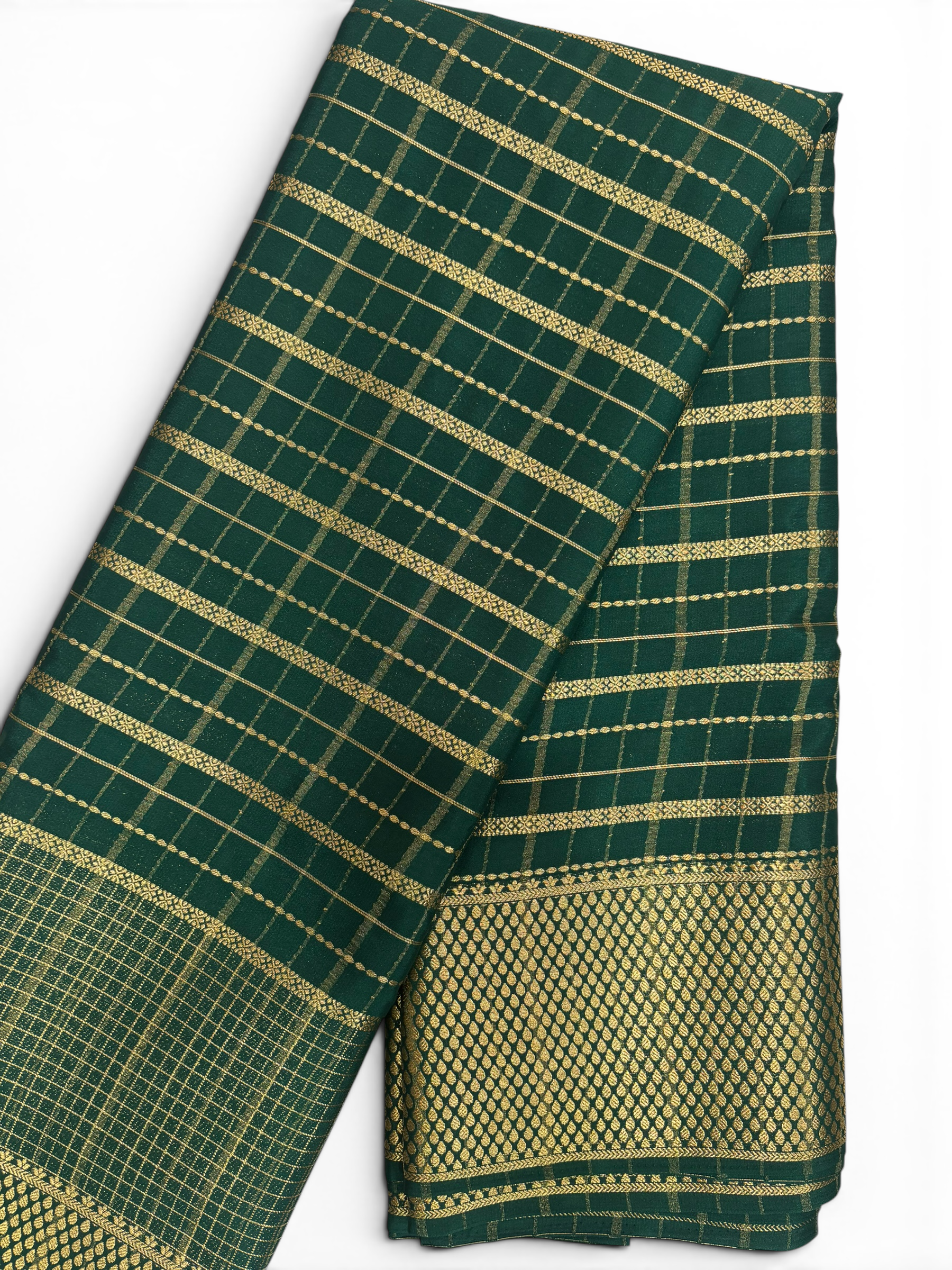 Premium Crepe Silk Self Green Chex Saree (SMI6941_7)