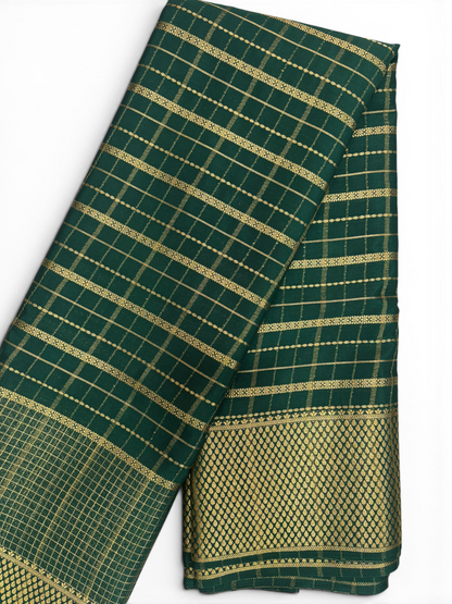 Premium Crepe Silk Self Green Chex Saree (SMI6941_7)