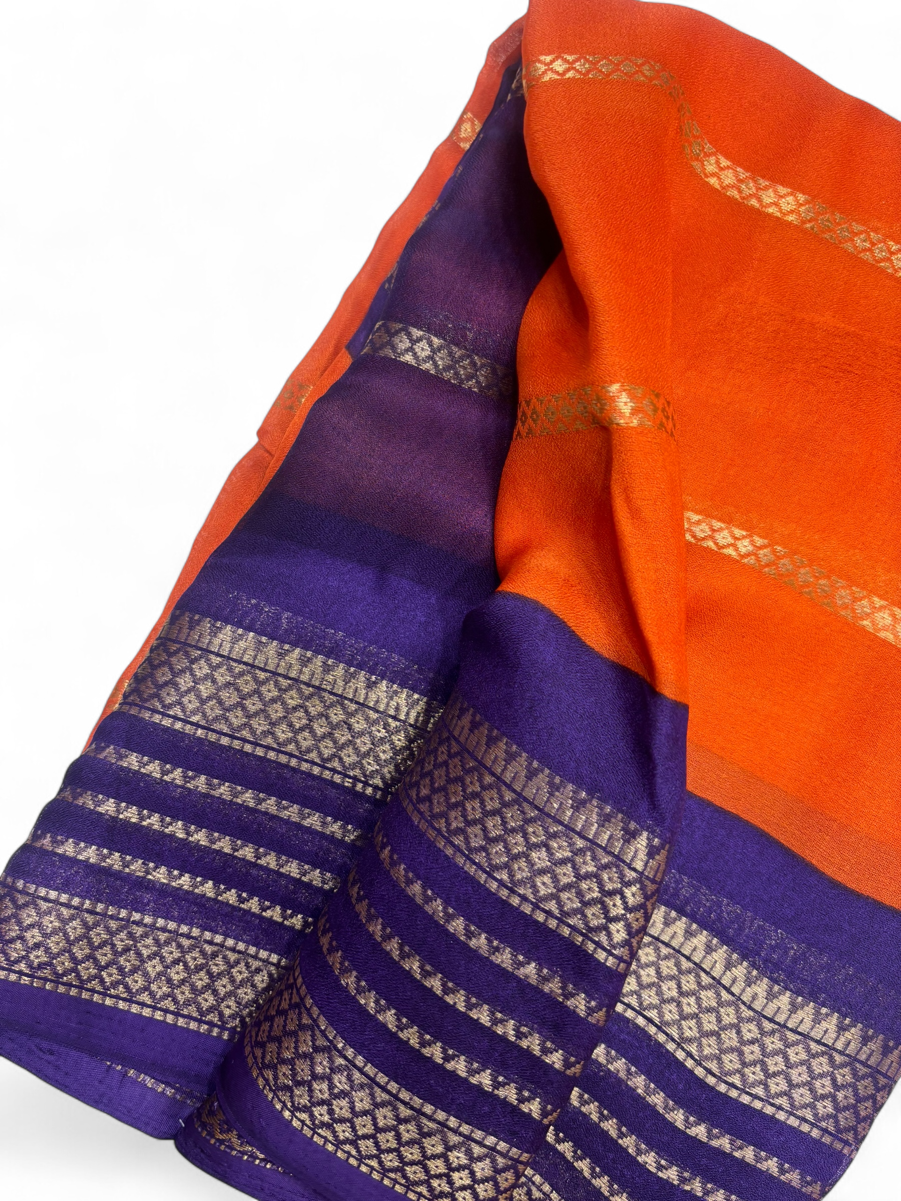 Trending Saffron &amp; Royal Blue Fancy Saree (NHM7046)