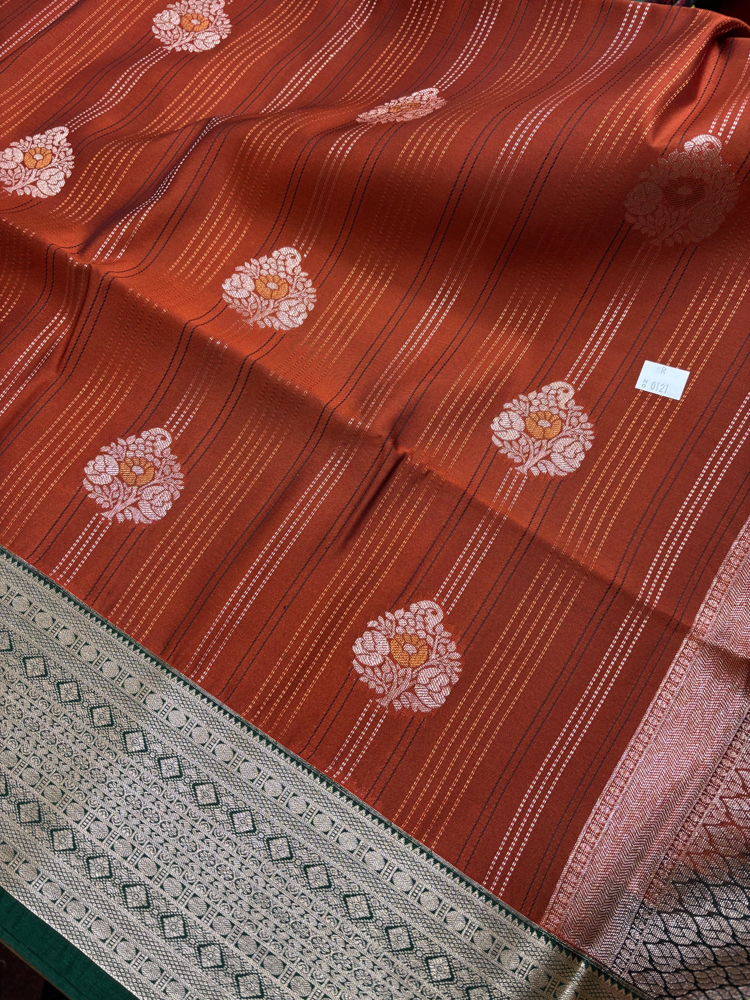 Rust Orange &amp; Green Sift Semi Silk Saree (SMS5602)
