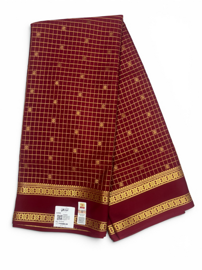 Pure Crepe Silk Chex Maroon Saree with Bentex Border w/  Silk Mark (PSE6958)