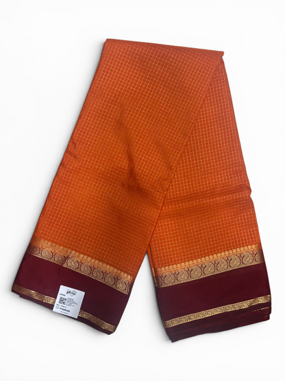 Nandini Silk Rust Orange &amp; Maroon Chex Crape Saree (NHM7052)