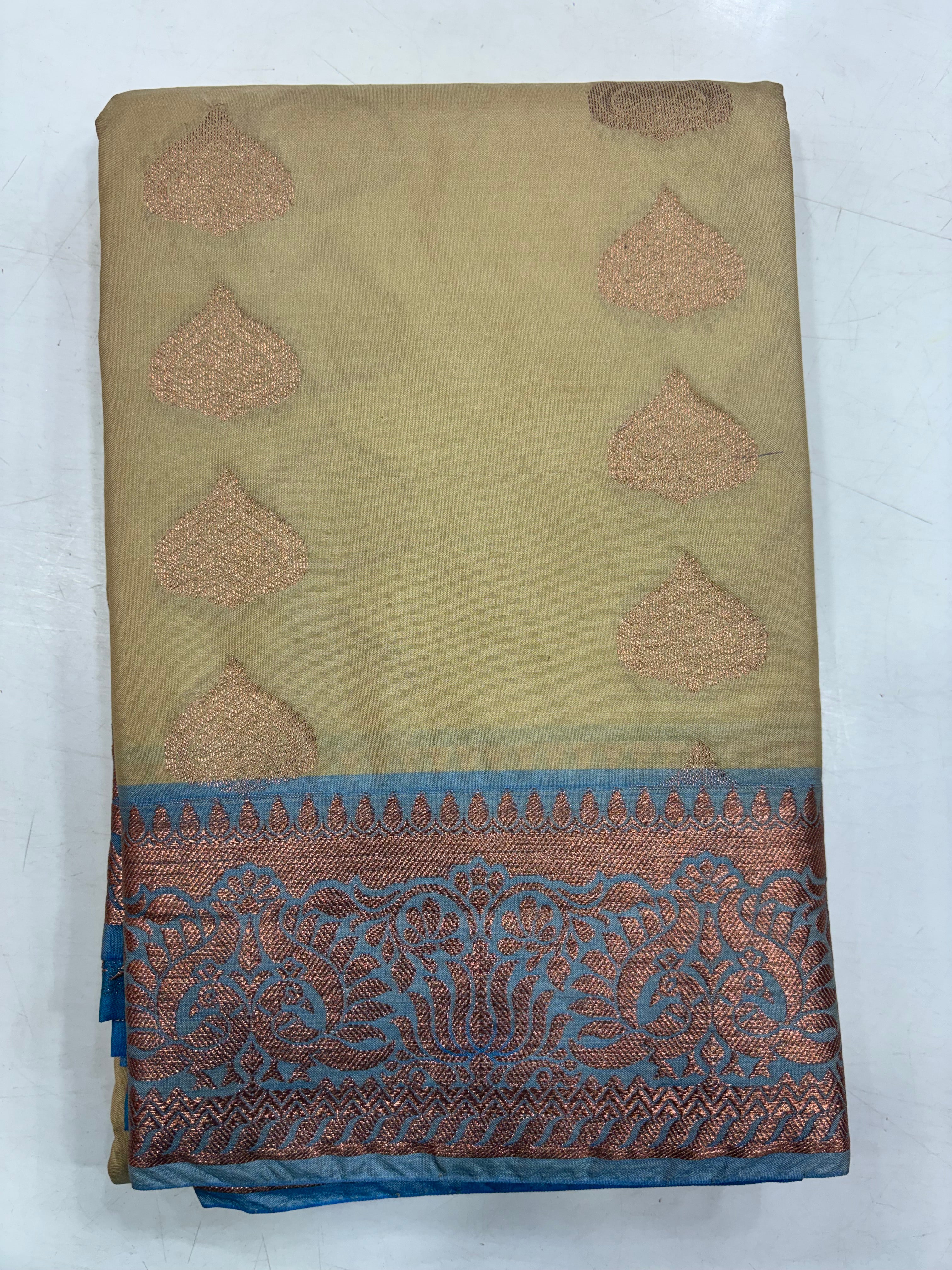 Nandini Silk Dark Cream Semi Silk Saree (SMS5984)
