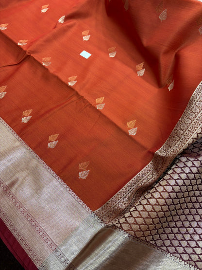 Rust Orange &amp; Maroon Sift Semi Silk Saree (SMS5611)